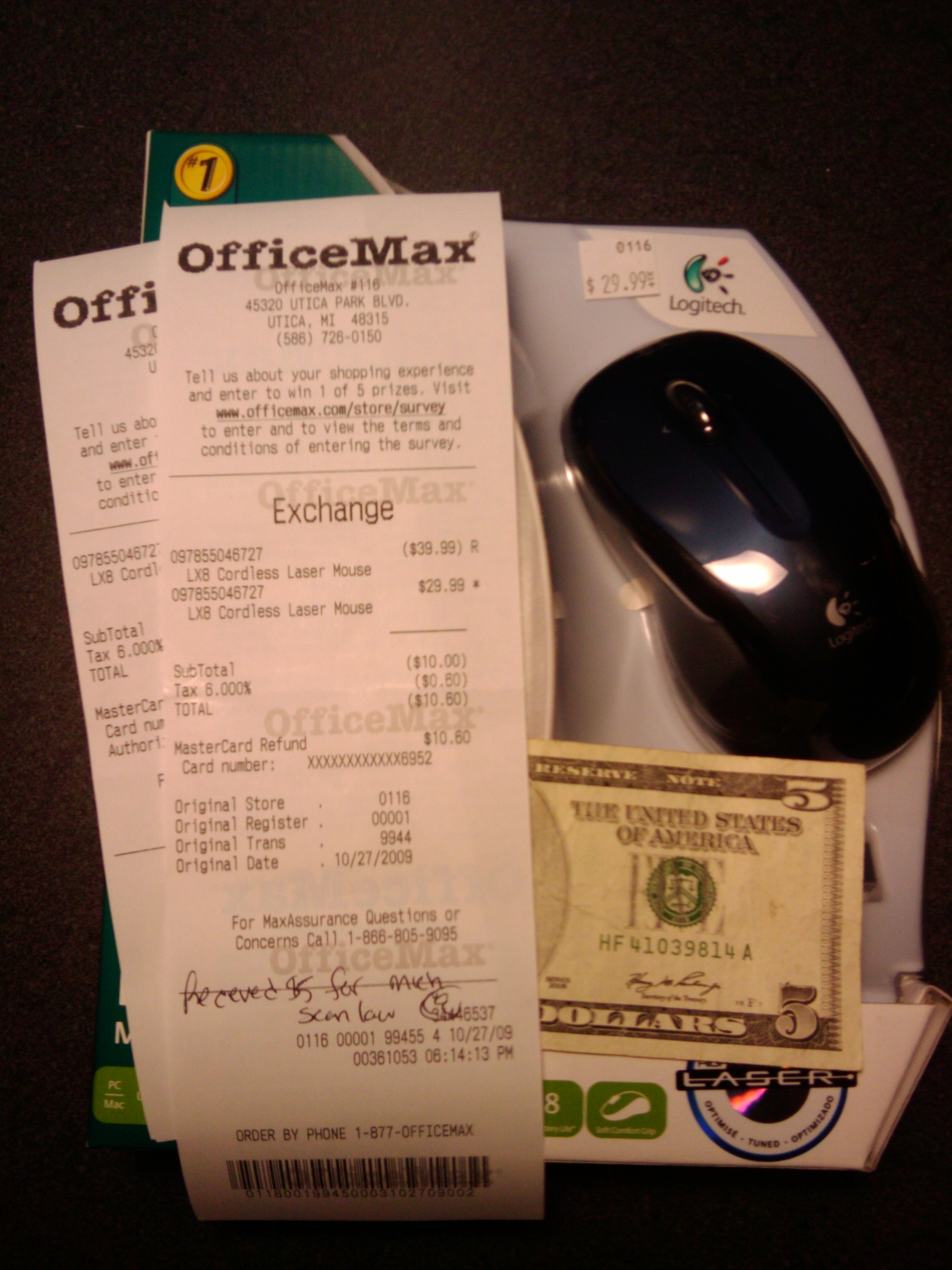 The Michigan price scanner law got me $5 back on this mismarked Logitech LX8 mouse.
