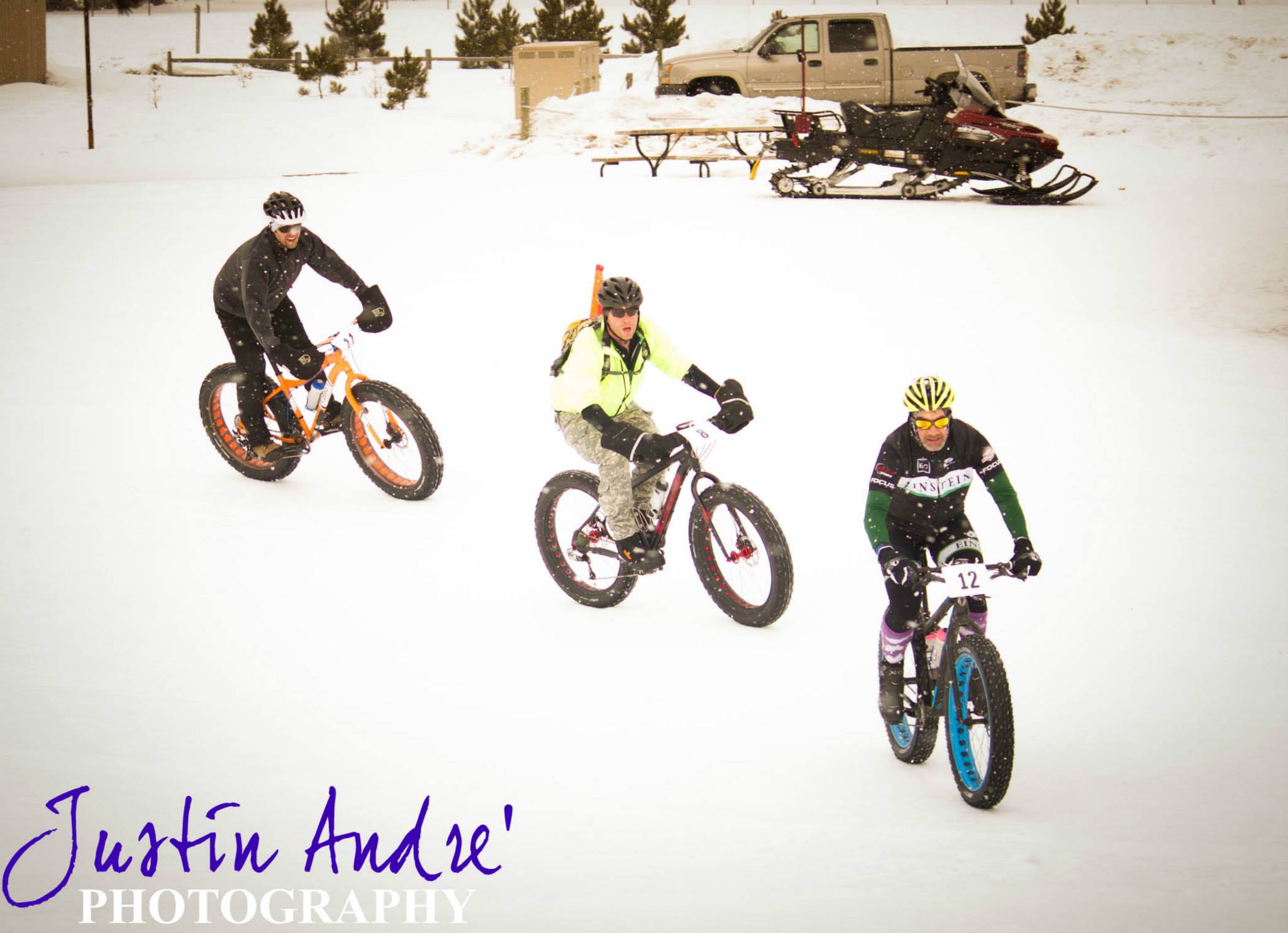 Turning to climb the ski hill once again at the 2014 Fat Bike Shreadfest at Hanson Hills. Photo by Justin Andrae.