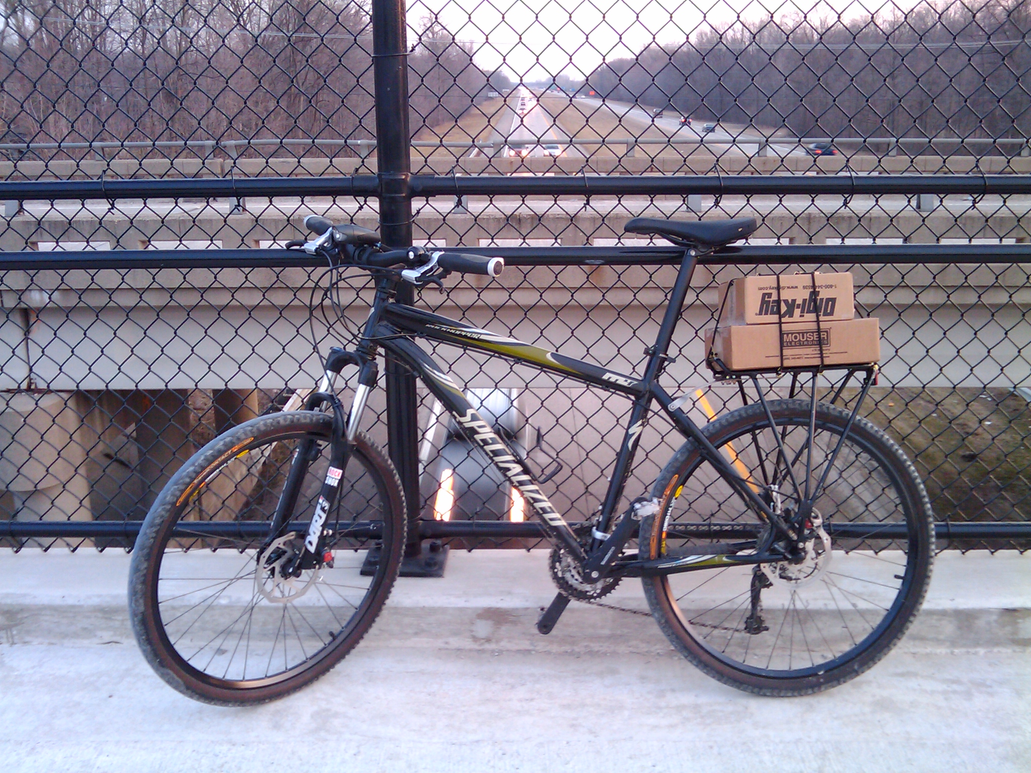 My bike on the 22 Mile pedestrian bridge over M-53 while heading to the Post Office and for a bike ride. This is why these bridges should exist.