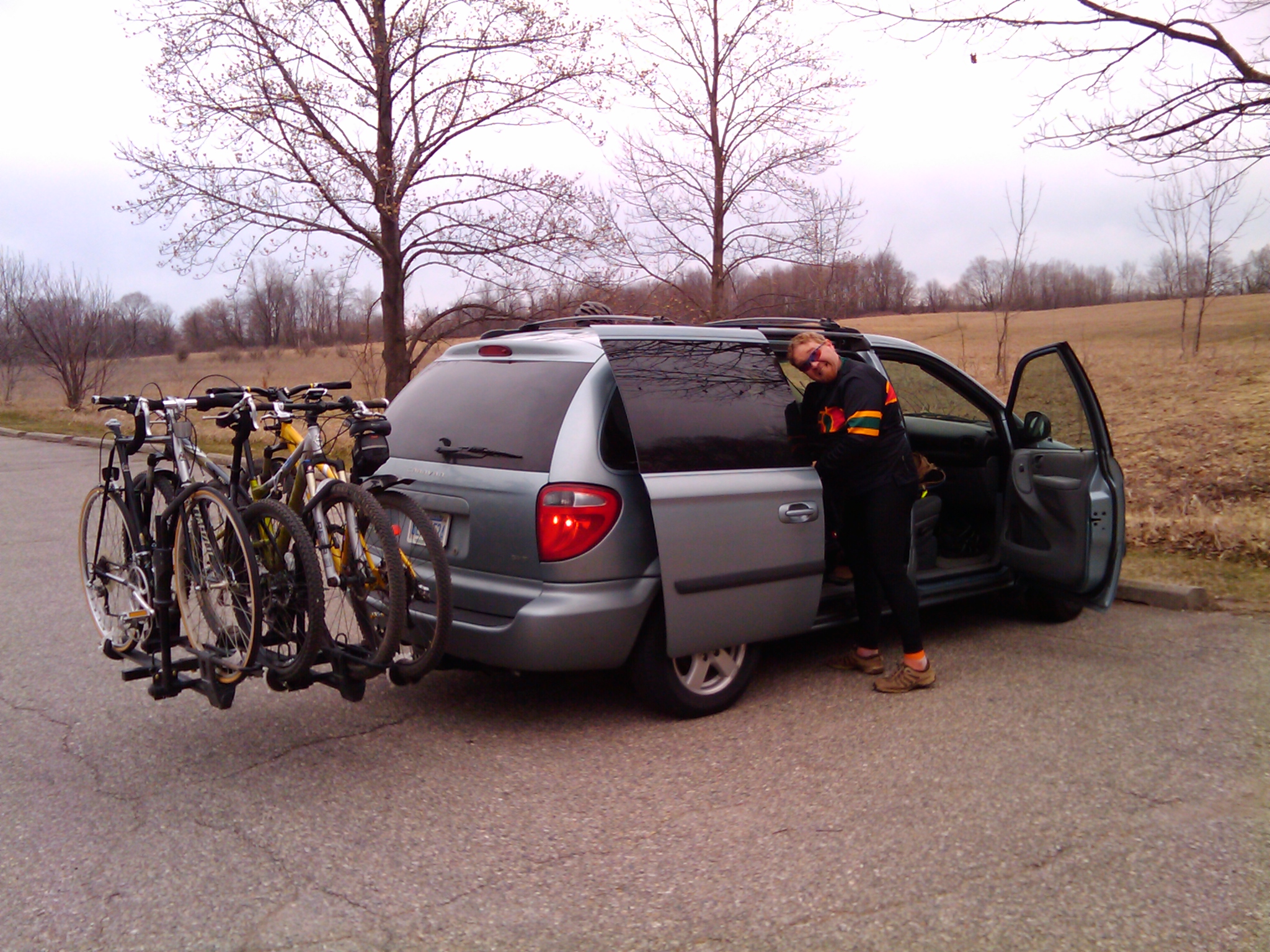 Jon and Bob standing outside of Bob's van after a cold (but nice) day riding at Maybury. Prior to this we were at Island Lake.