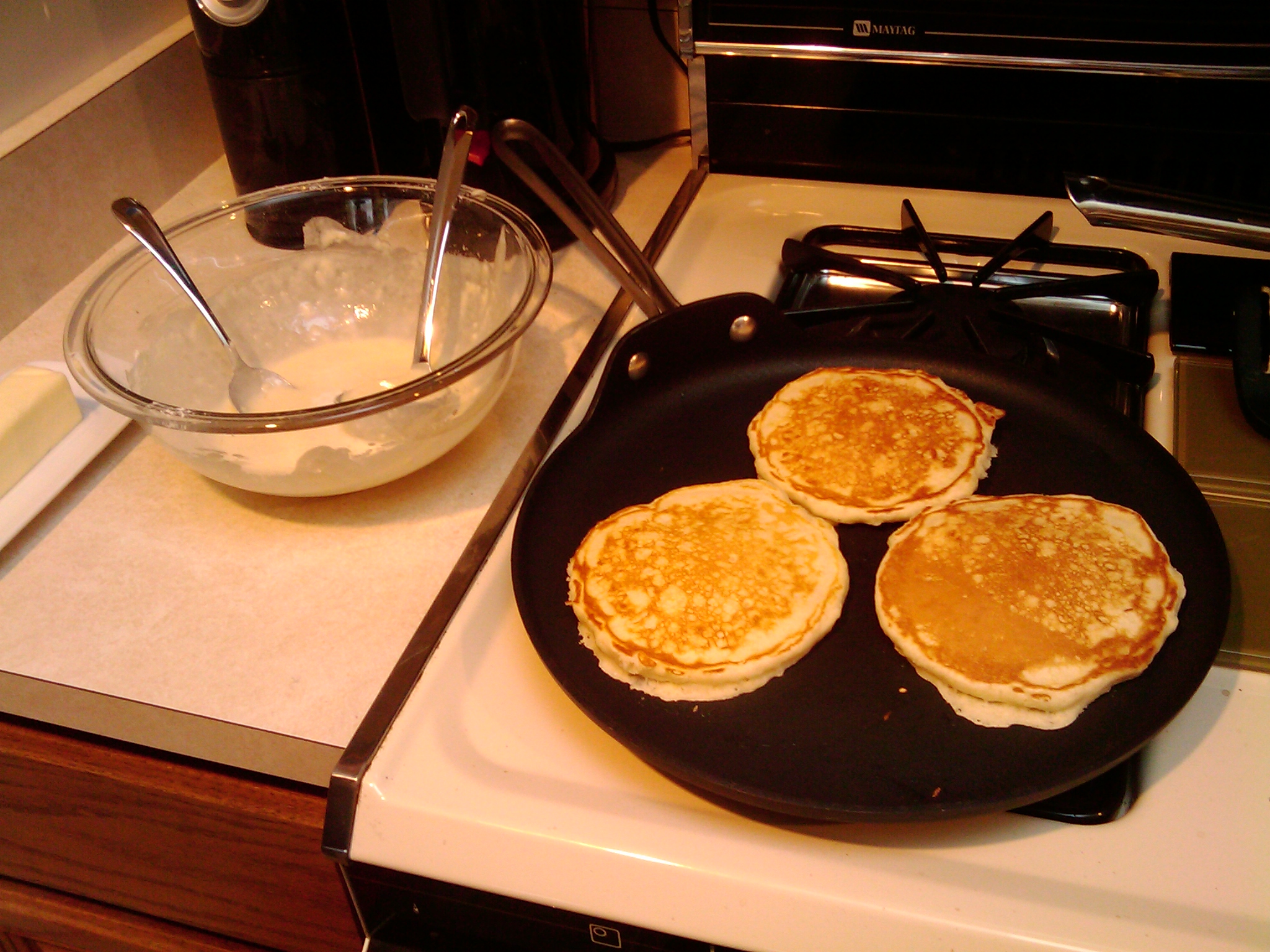 Making pancakes for breakfast.