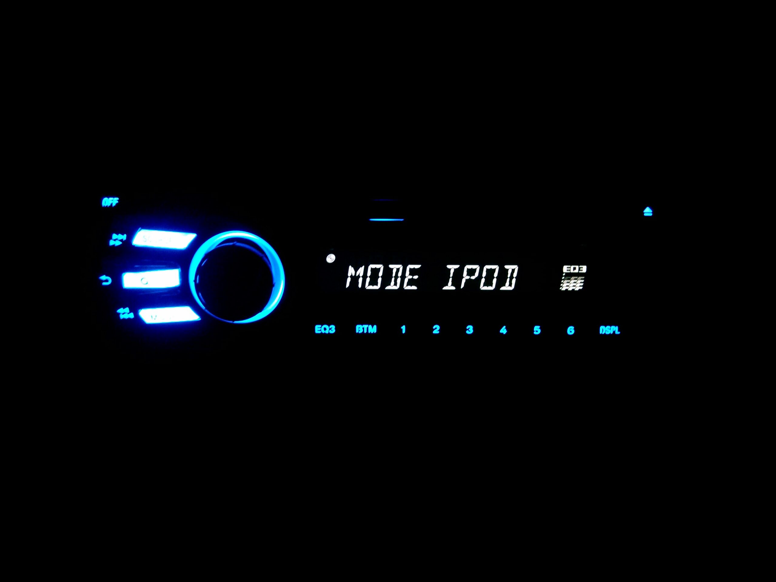 Another view of Danielle's new stereo, a Sony CDX-GT43IPW, with its ultra-bright blue LEDs.