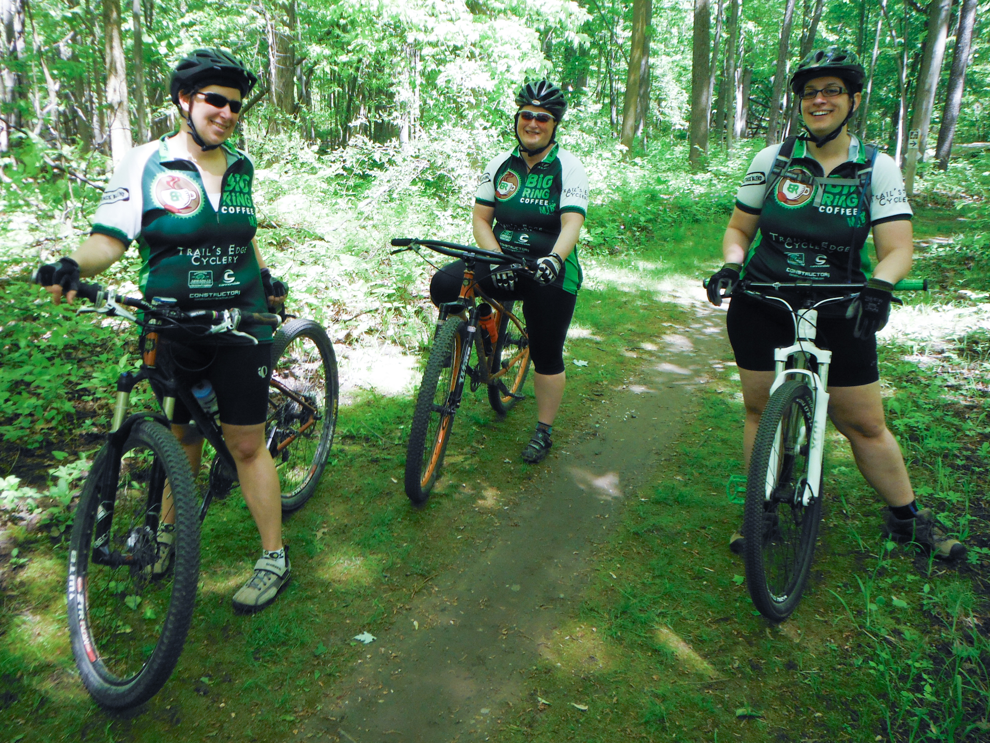 Katie, Marty, and Danielle on a ride at Addison Oaks. This was Danielle's first ride on the trail.