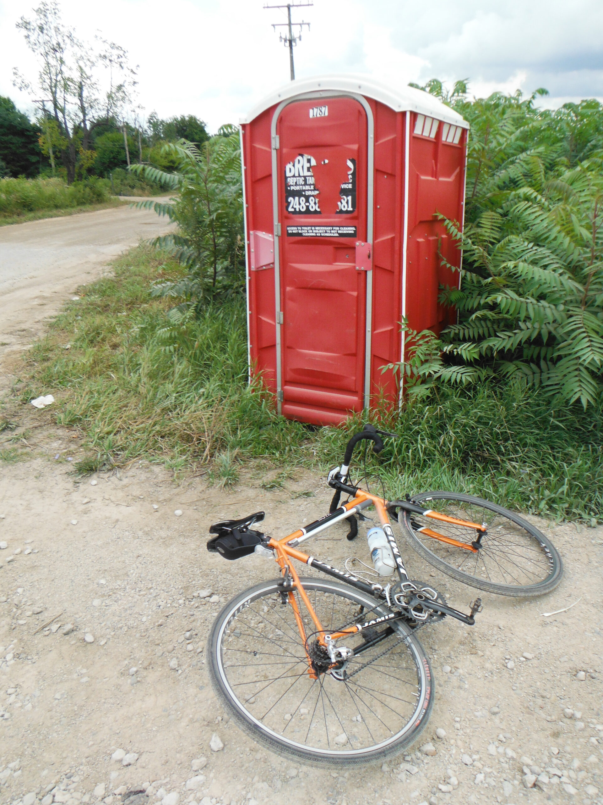 A nicely useful portable toilet at the southeast corner of Van Dyke and Boardman roads, likely put in place for the construction crews.