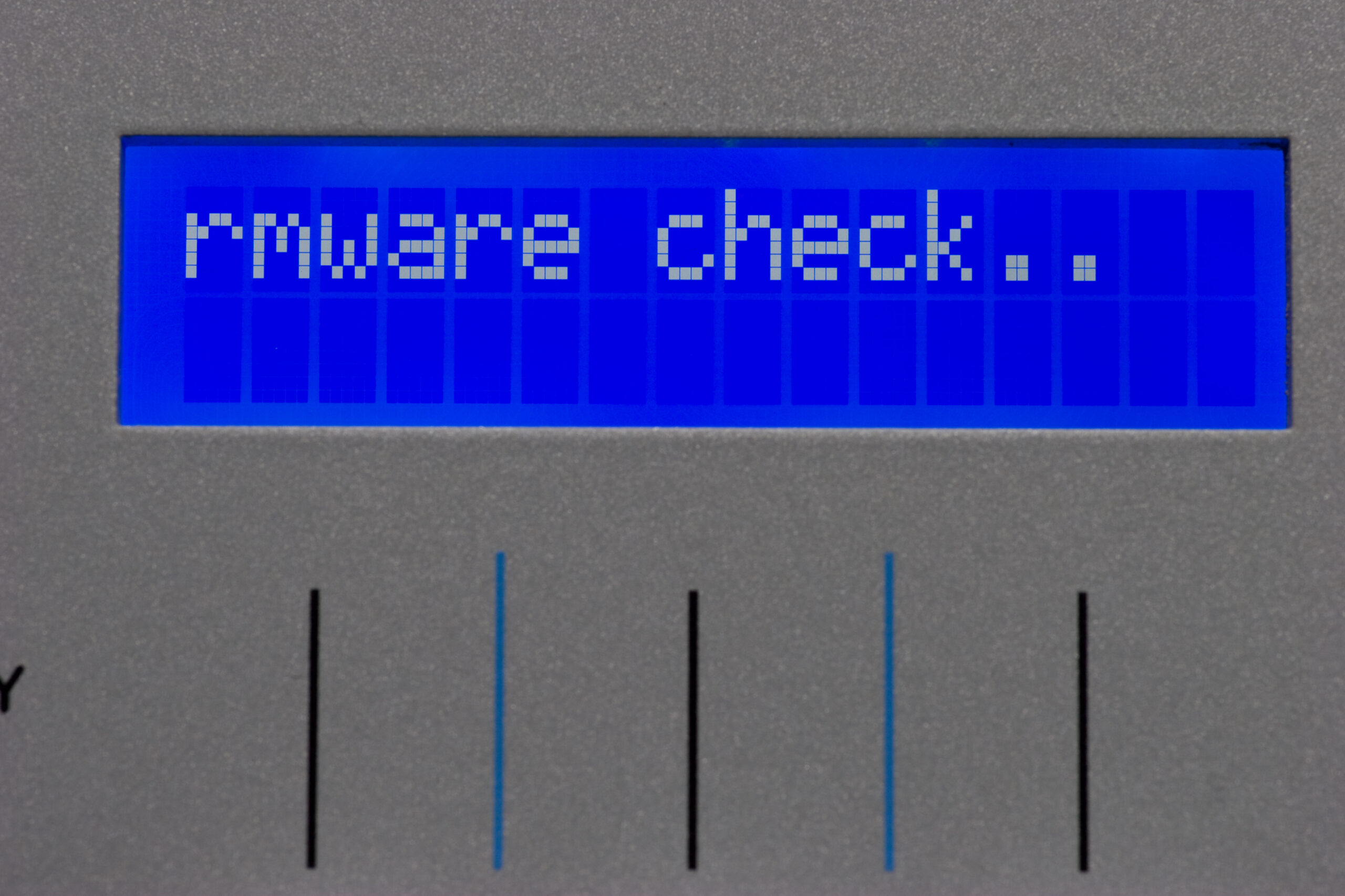 For some reason, when booting the P3, it drops the first two letters of the 'Firmware check..' message. I'm not sure if this is the P3 mainboard booting faster than the LCD, or what.