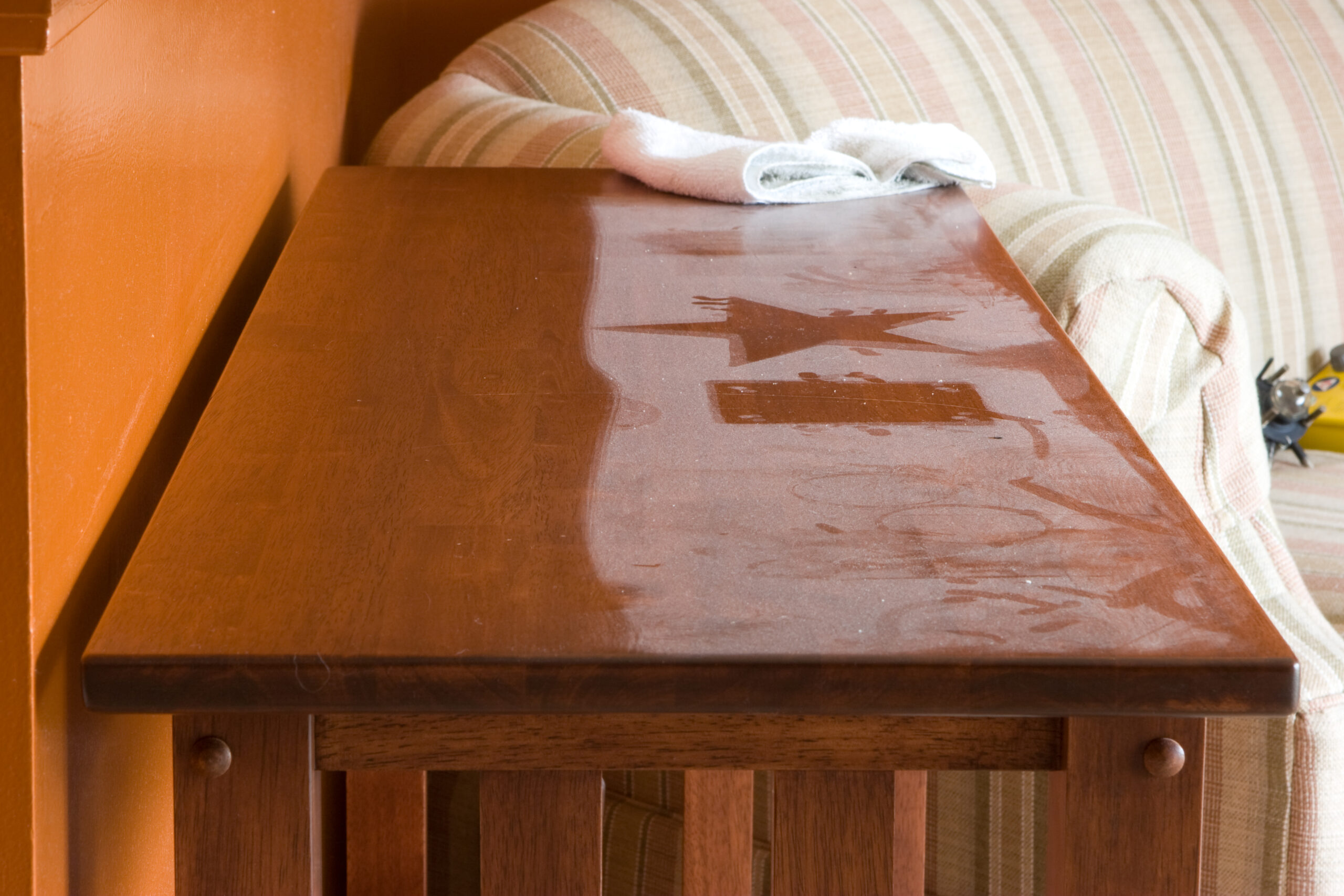 The top of the tall table in my living room as Danielle was in the middle of dusting it. Yes, I let it go for too long.