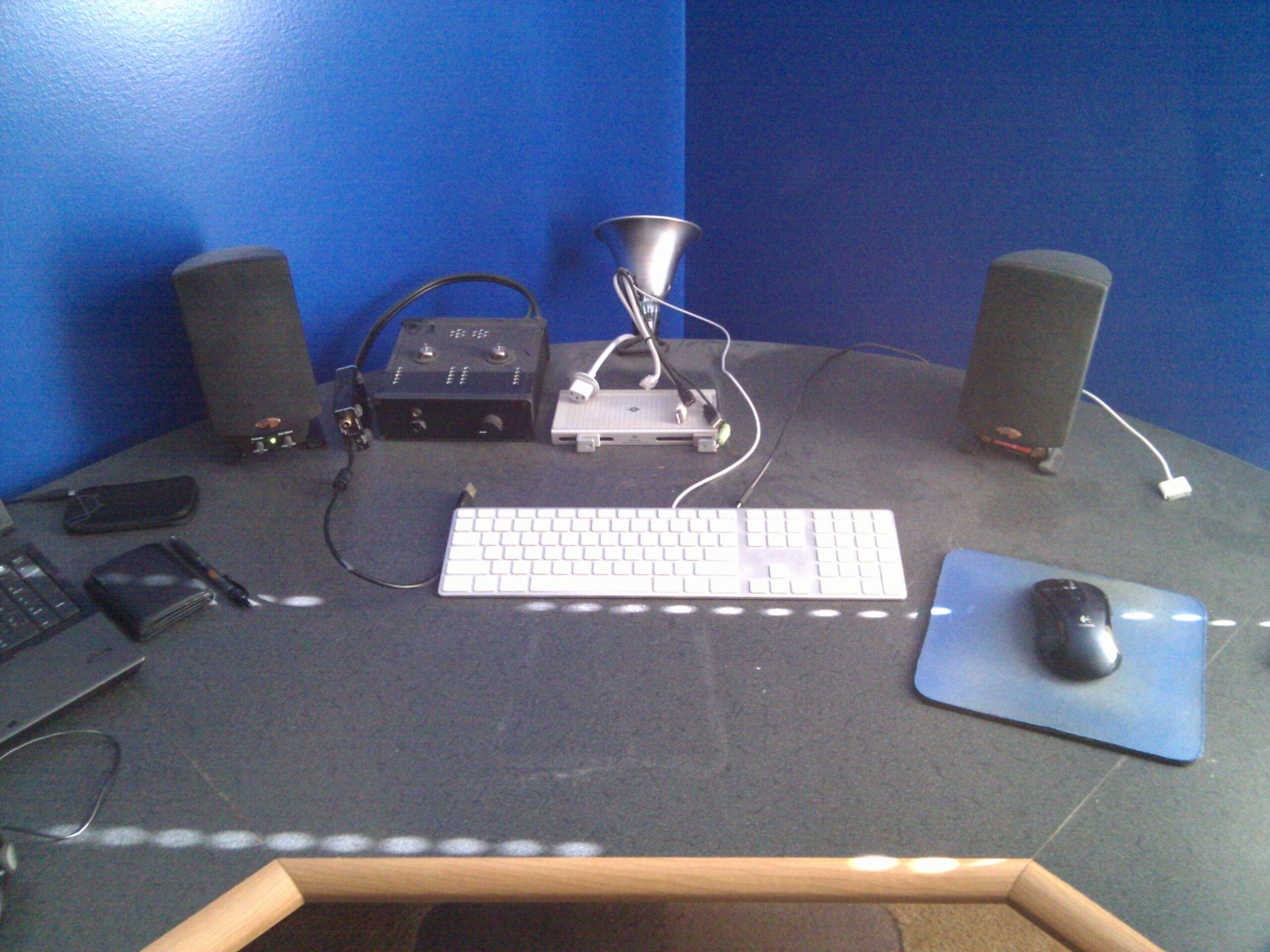 Dusty desk after removing my iMac to take it in to have the optical drive repaired.