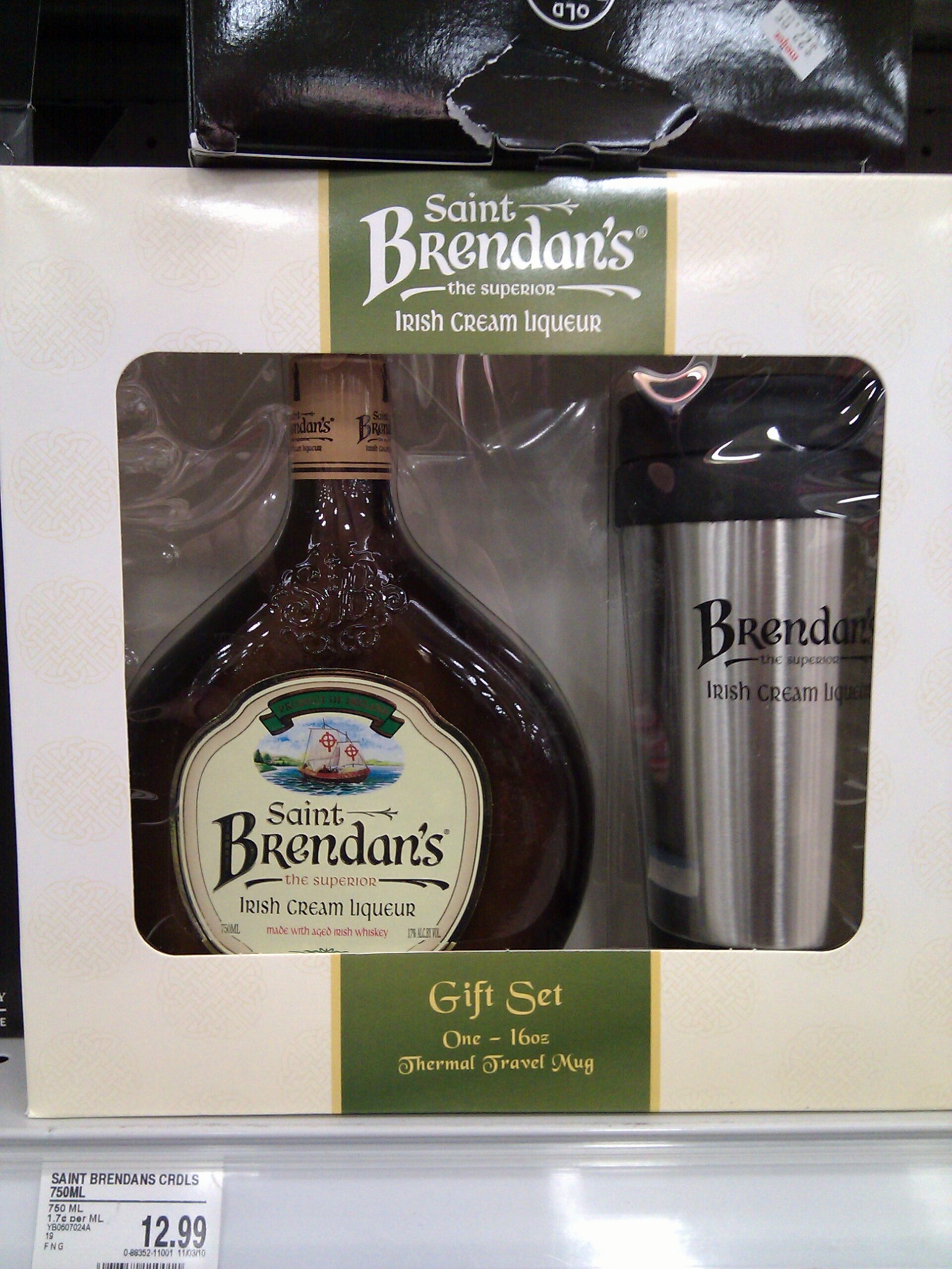 The St. Brendan's Irish Cream gift pack for Christmas 2010 comes with a travel mug. Perfect for drinking Irish Cream and coffee while driving!