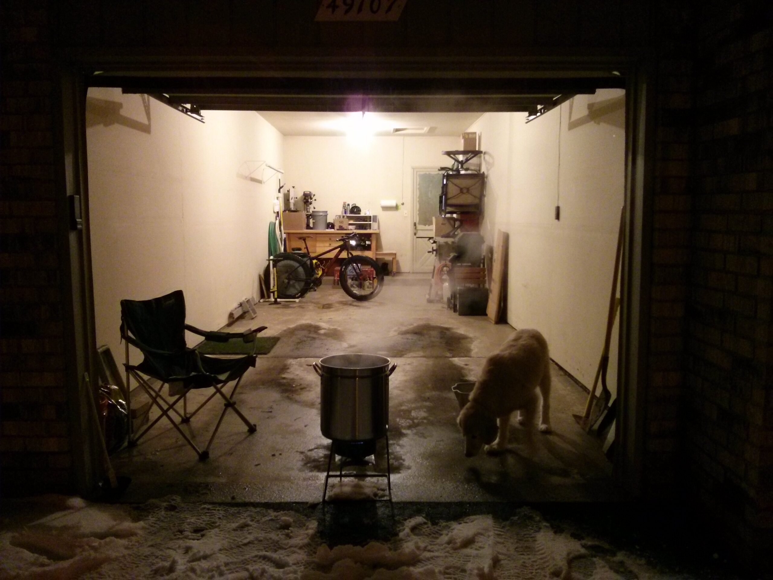 Brewing a pale ale in the garage at the beginning of February.
