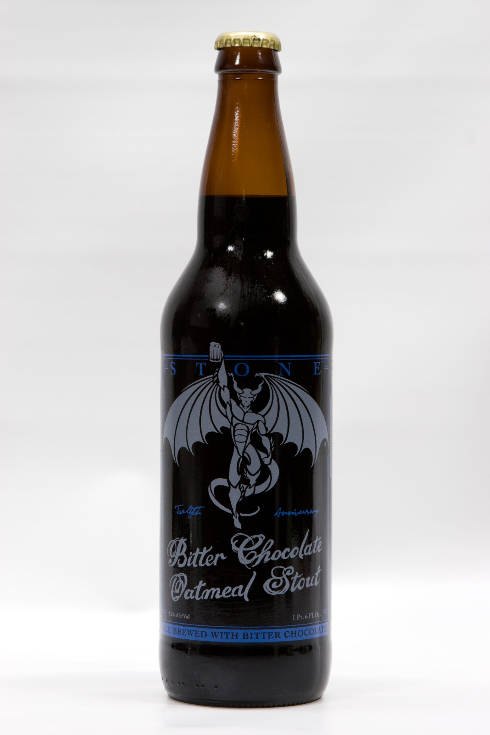 A bottle of Stone's Bitter Chocolate Oatmeal Stout.