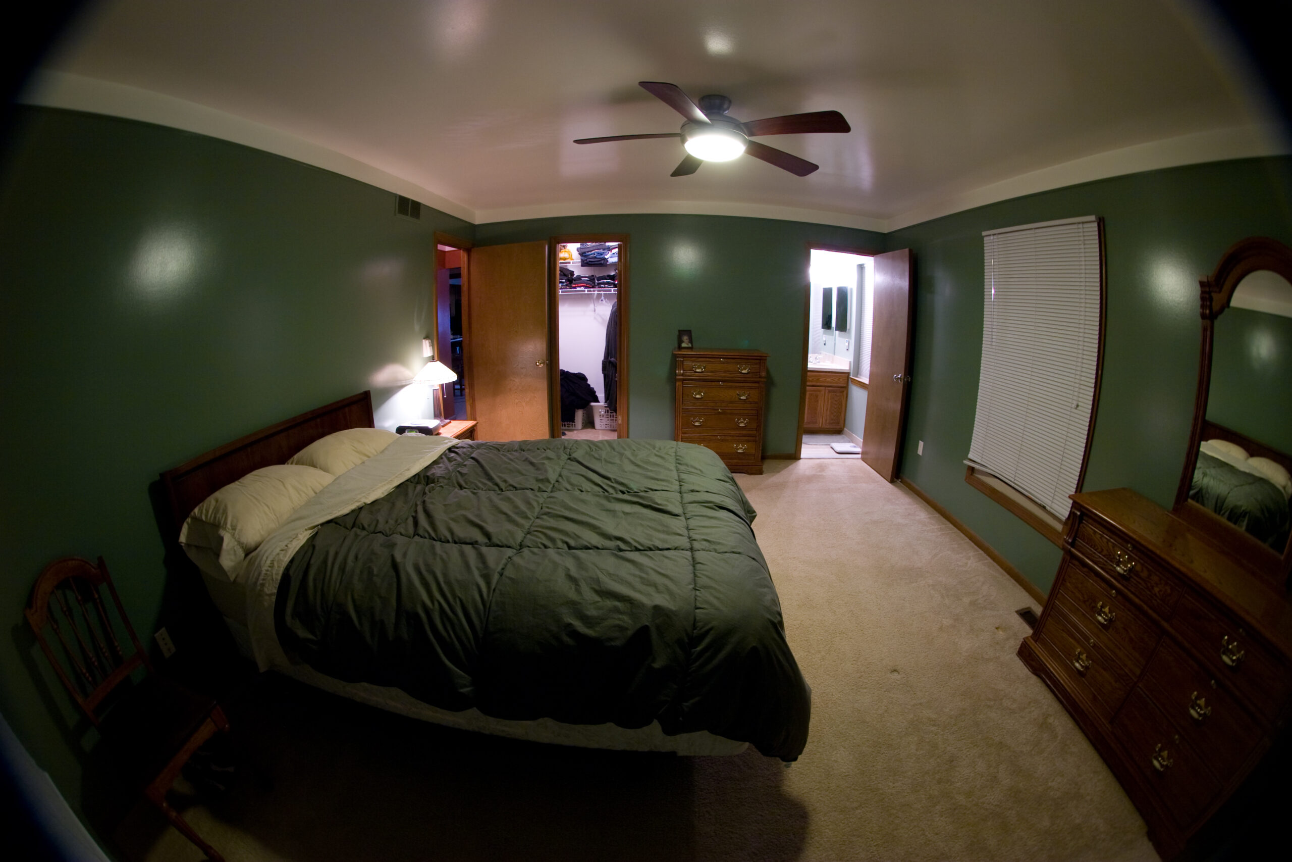 My bedroom after Danielle and I rearranged it. I like the look of this layout quite a bit more. The bent blind will be replaced soon.