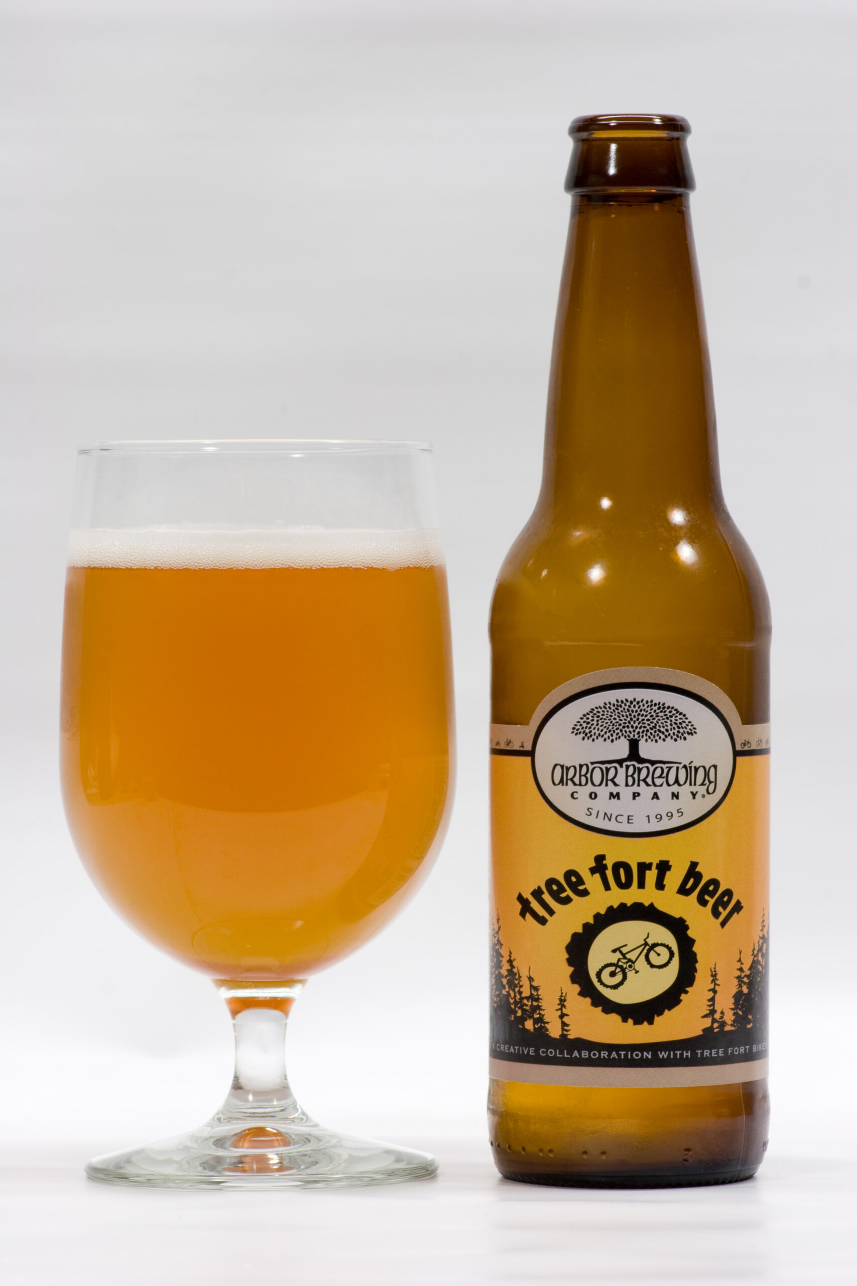 Arbor Brewing Compay's Tree Fort Beer poured into a glass. It's a nice American IPA / Wheat beer which is fairly light tasting.