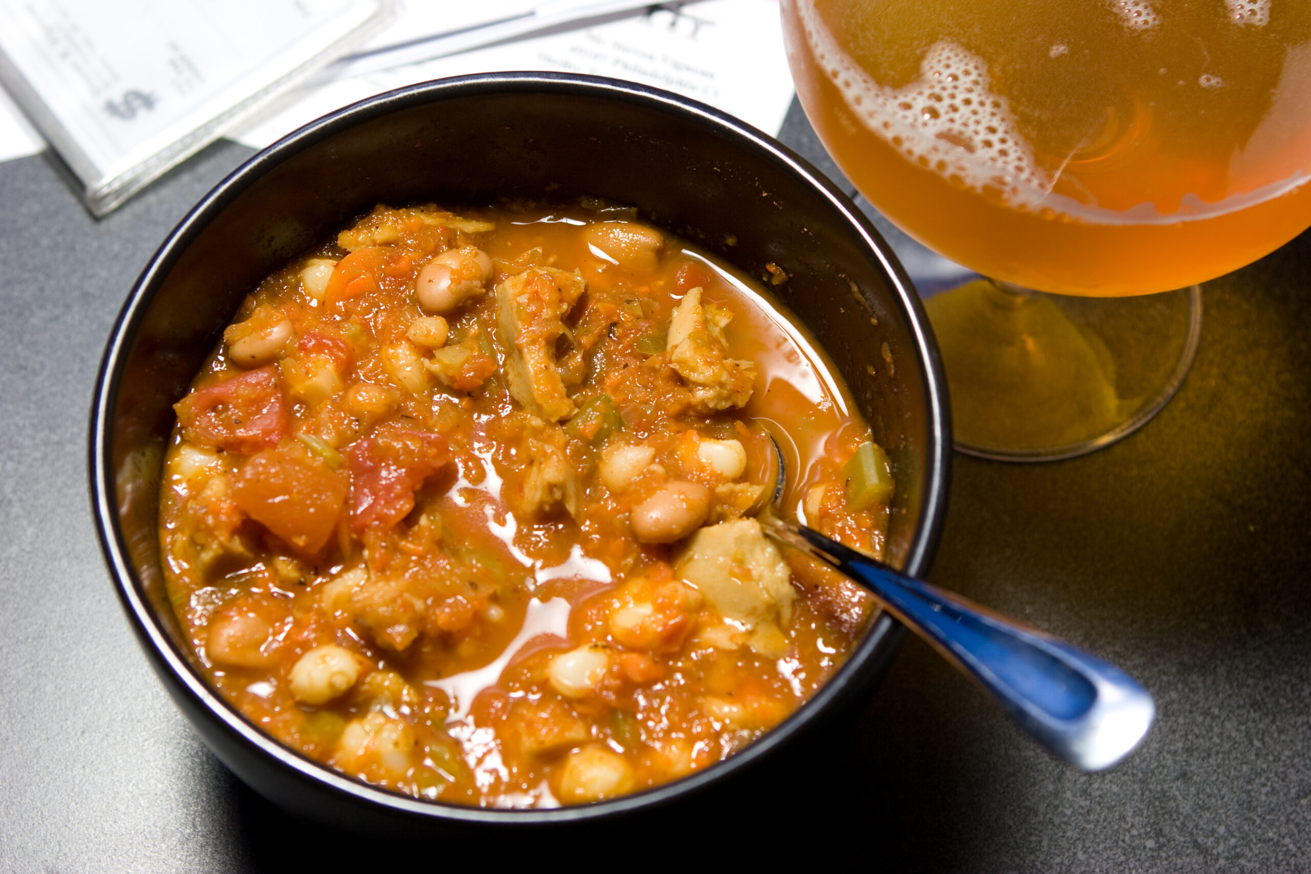 A hominy and seitan stew that Danielle made. It is very, very good.