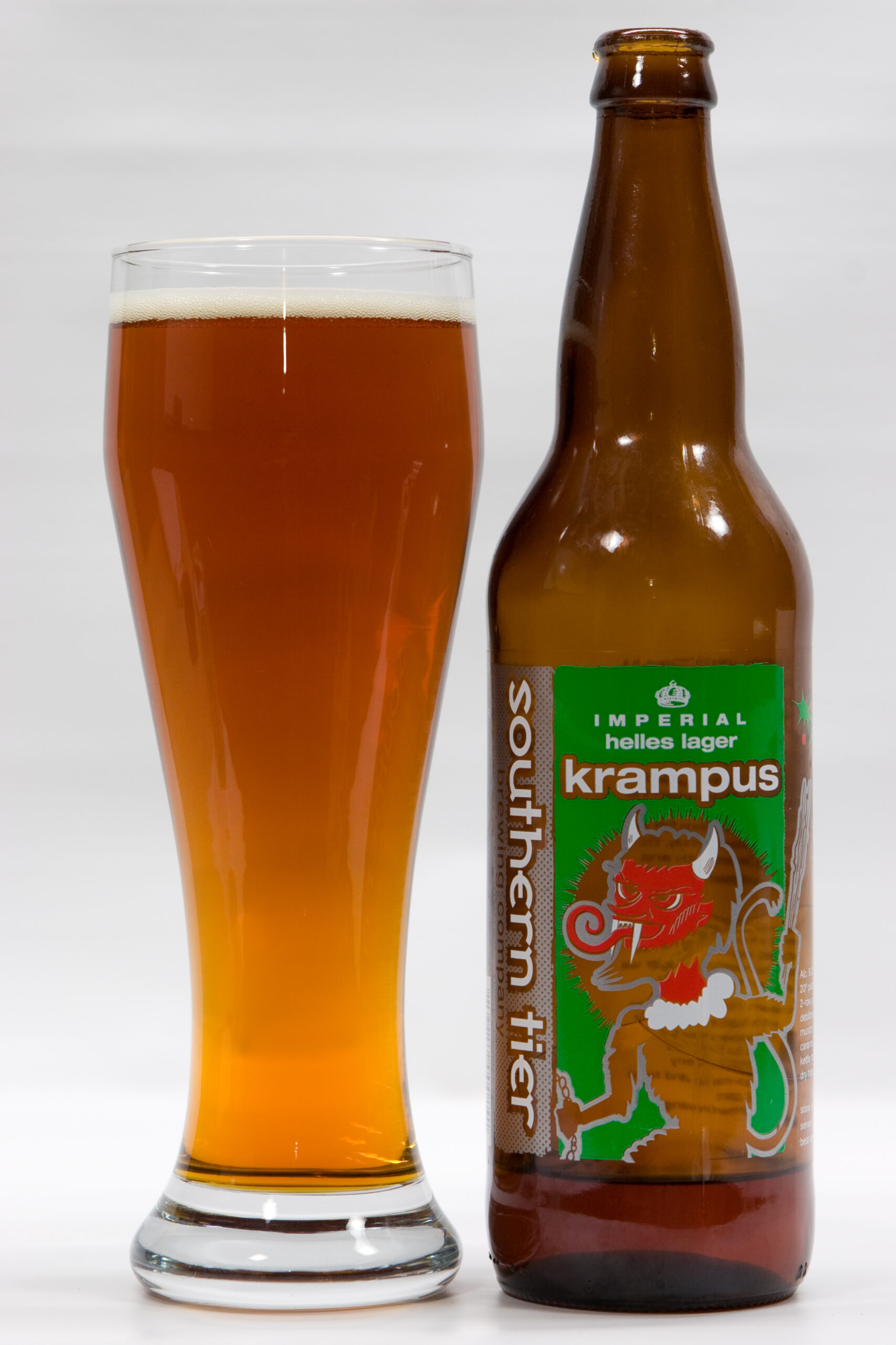 Souther Tier's Crampus poured into a glass. This is a nicely hoppy, slightly roasted tasting 9% lager.