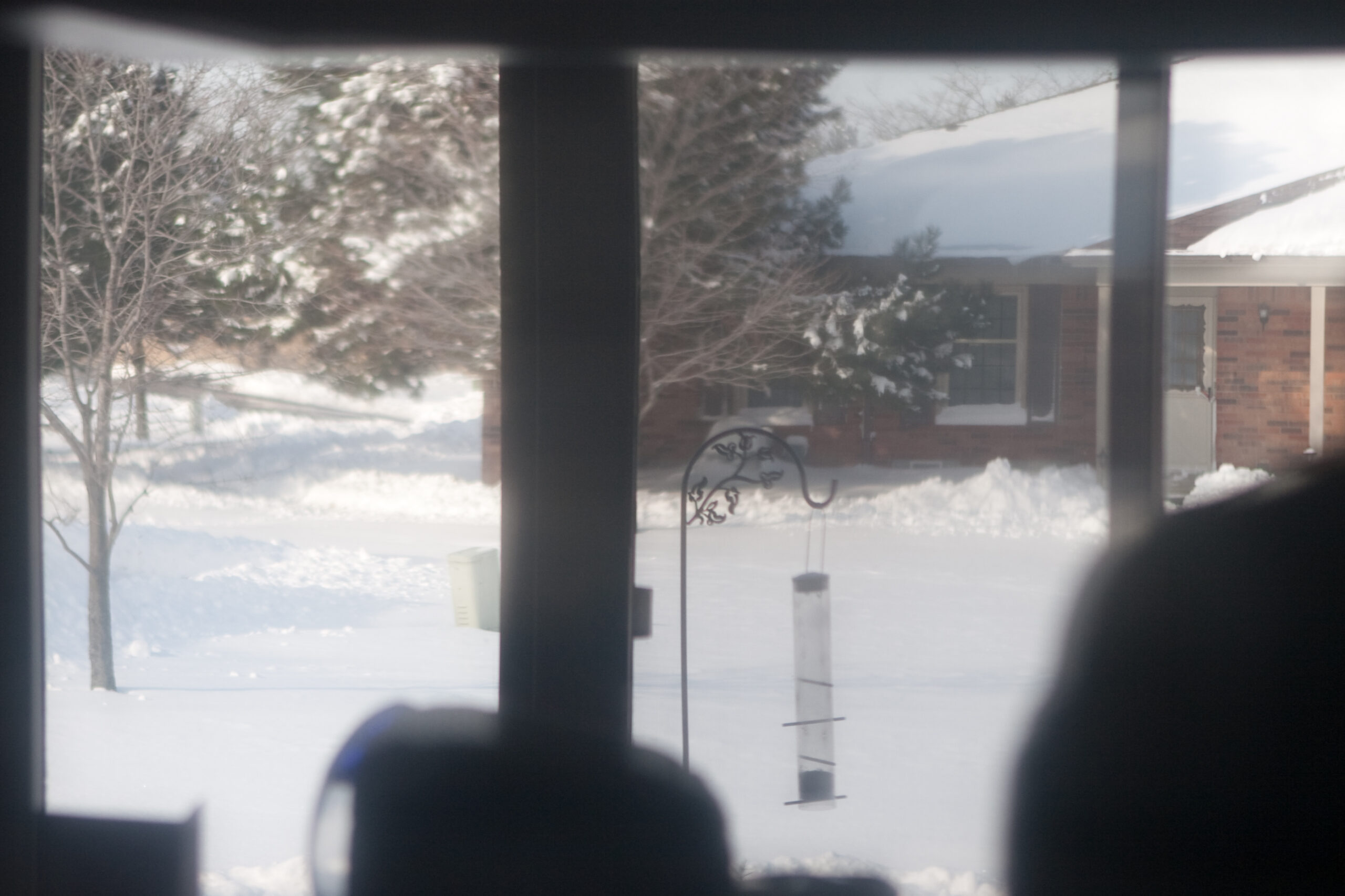 The day after a foot of snow fell everything was nice and sunny. This photo taken via a reflection in the front of the microwave in the kitchen.