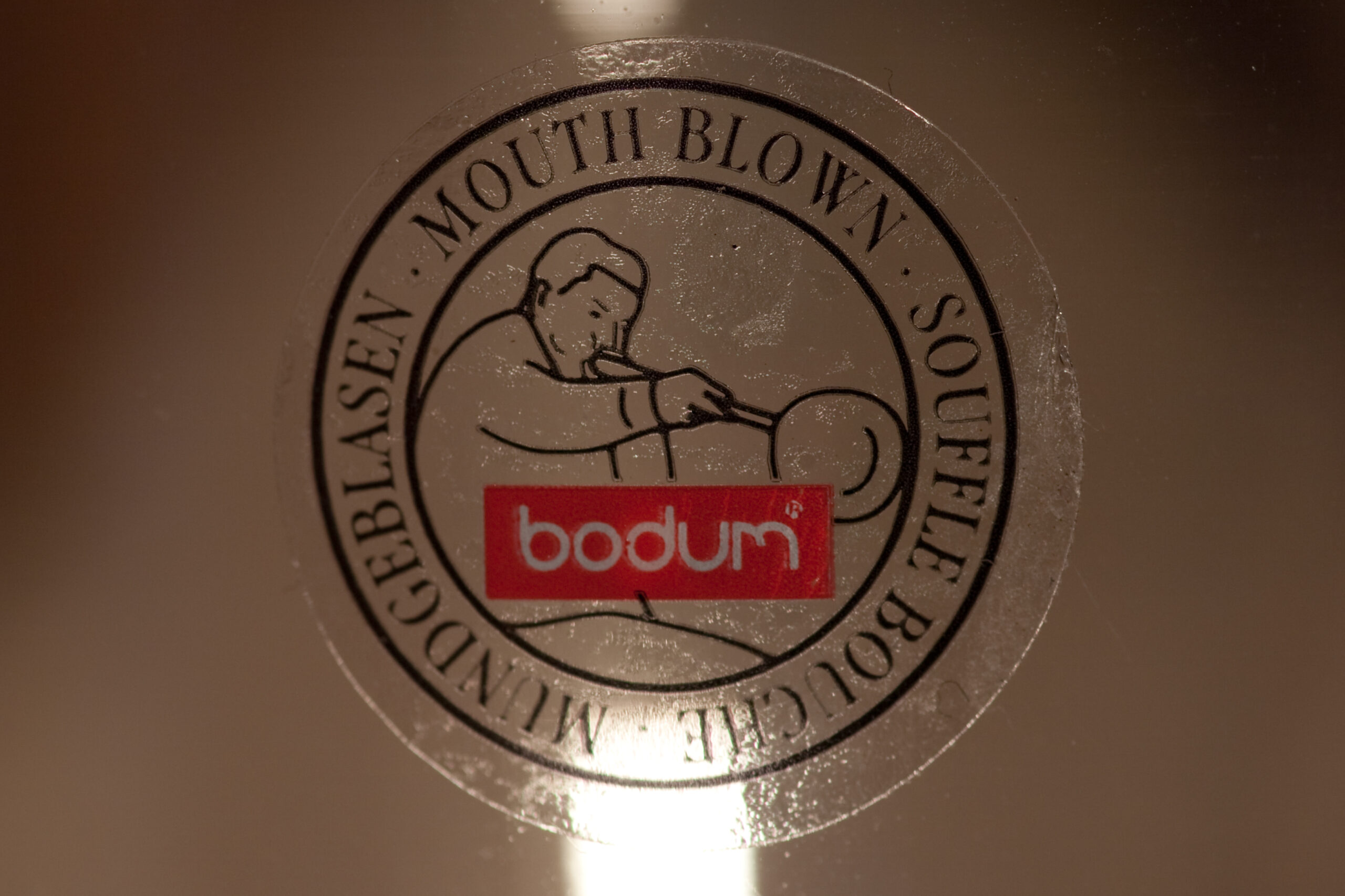 Mouth Blown label on a Chinese-made Bodum Bistro double-walled mug.