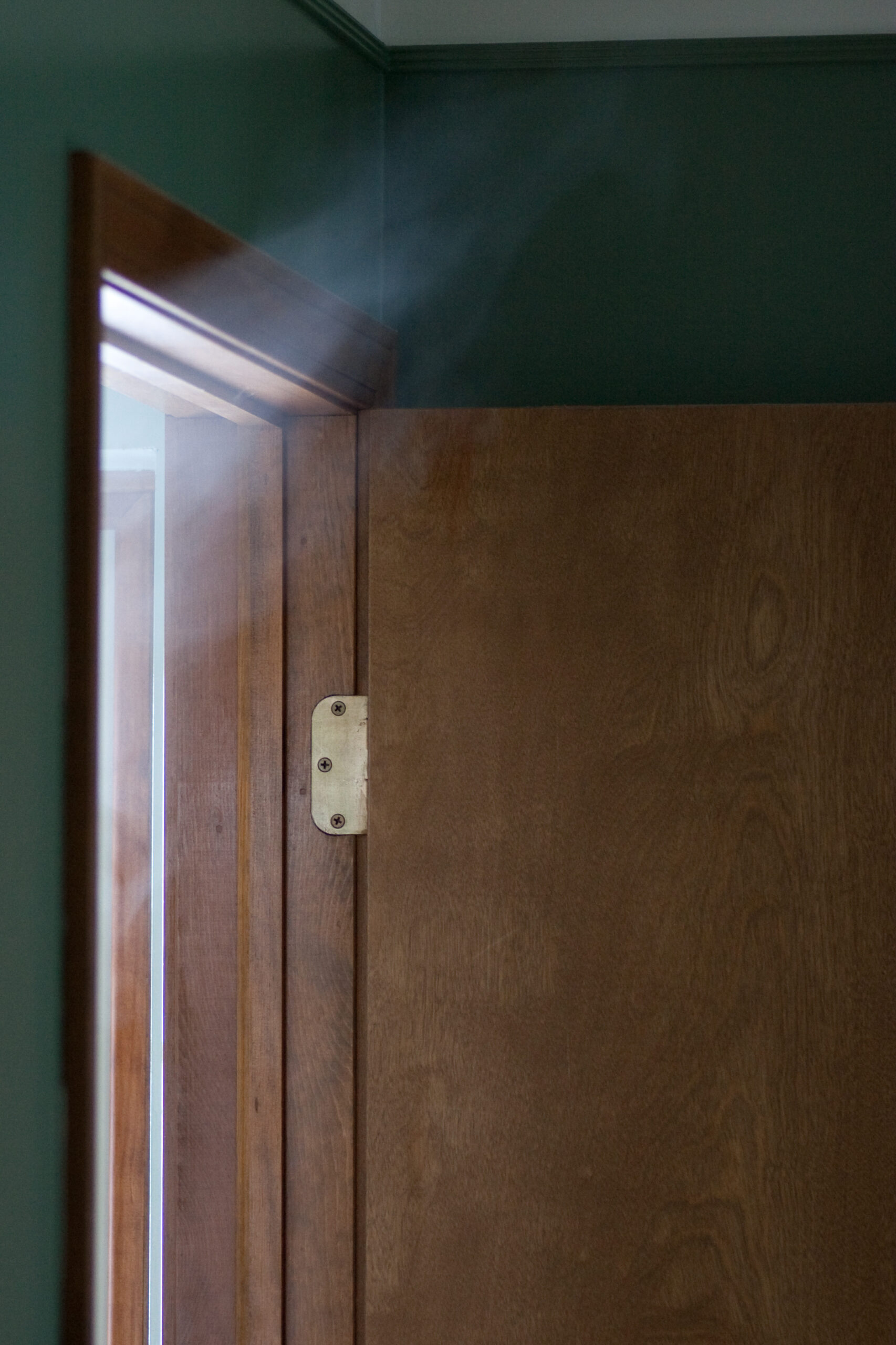 Water vapor flowing out of the bathroom while Danielle takes a very hot shower.