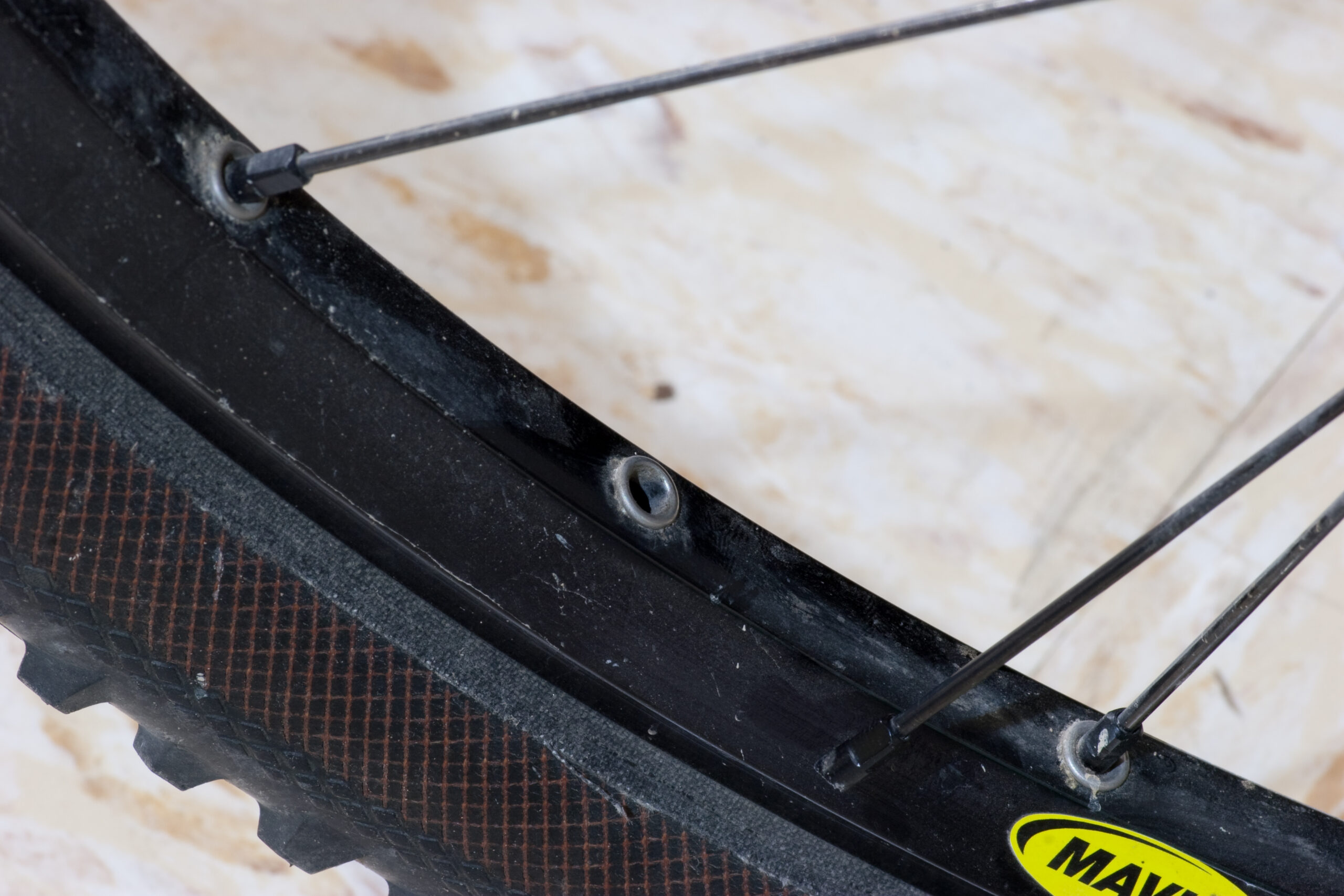 Broken spoke on the Mavic XC717-based wheels on my Specialized Rockhopper Disc.