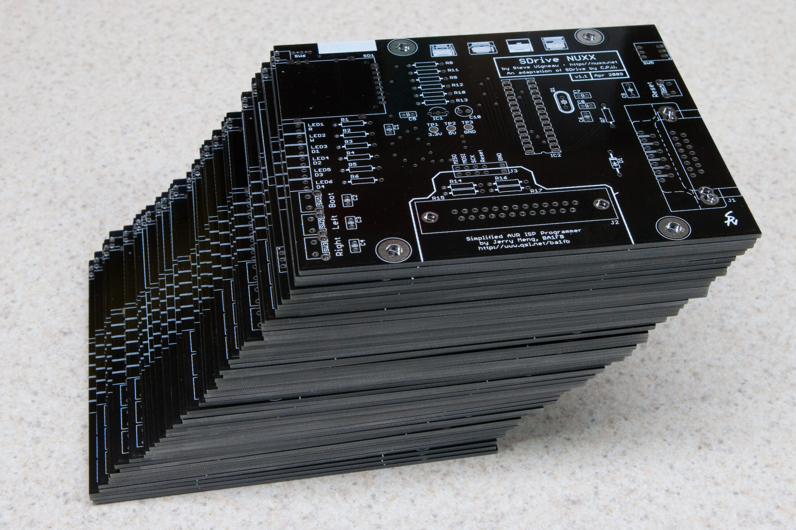 Fifty-one SDrive NUXX v1.1 PCBs.