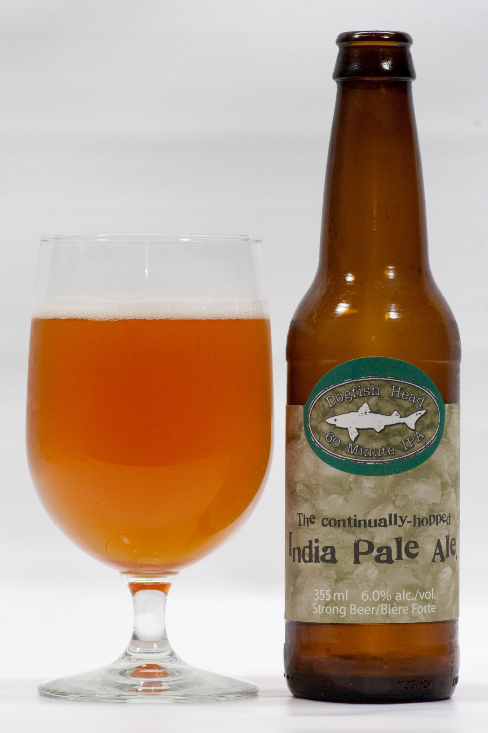 Canadian bottling of Dogfish Head's 60 Minute IPA, poured into the glass. It tastes the same as the US version.