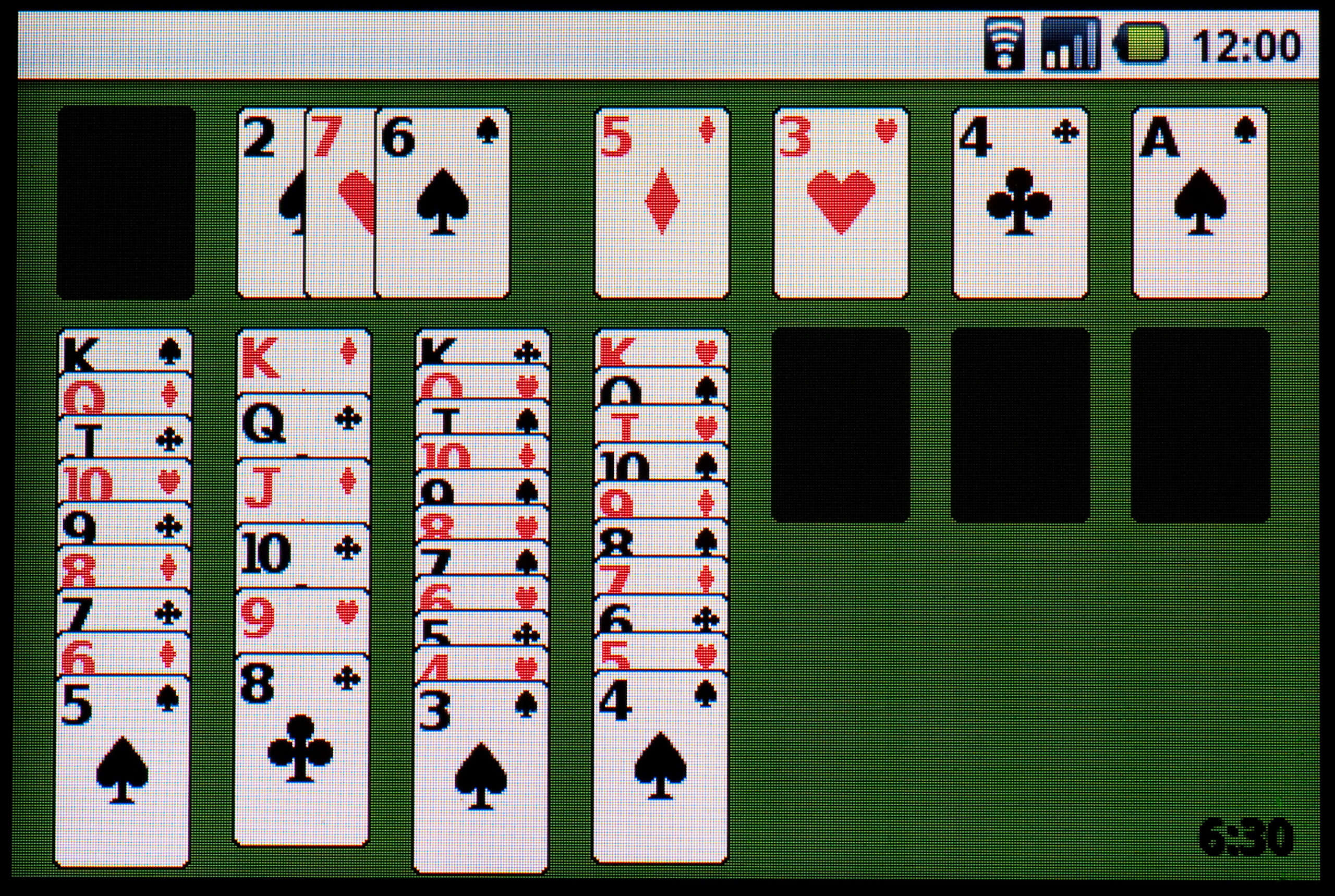 Soltaire for Android, left in an unbeatable state right at the end. Note that all cards left in the stack are shown.