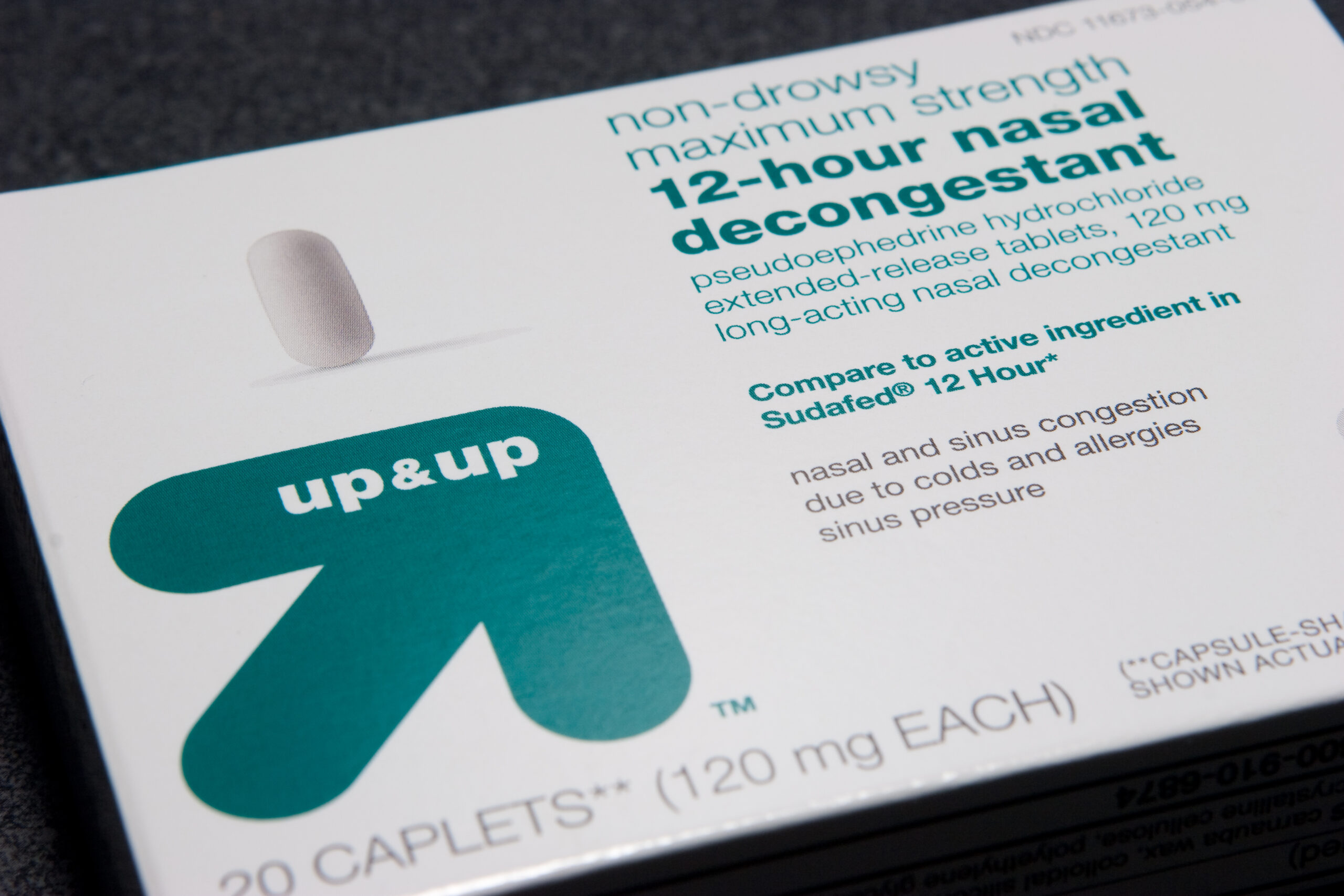 Target-brand (up & up) Non-Drowsy Maximum Strength 12-Hour Nasal Decongestant, or pseudoephedrine hydrochloride. This drug makes me feel rather twitchy and uncomfortable.