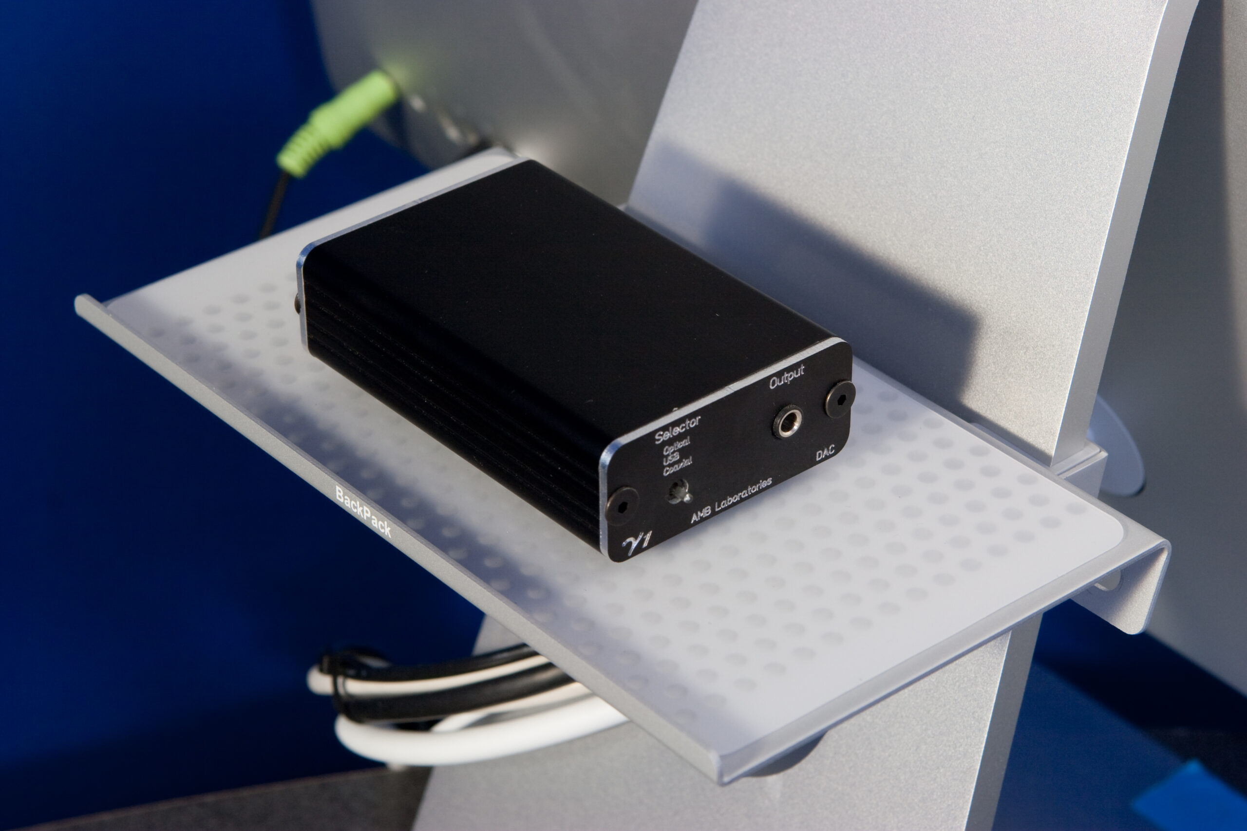 An AMB γ1 on the Twelve South BackPack. It will be hooked to a headphone amplifier for at-desk music listening.