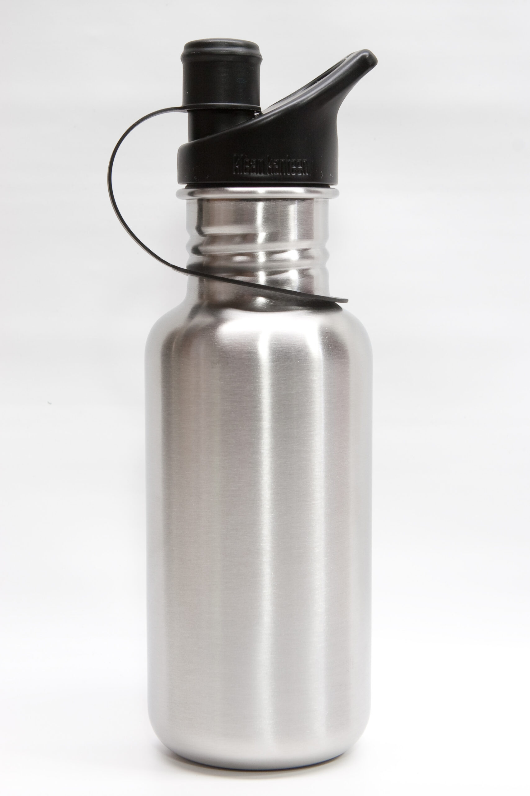 Klean Kanteen (18oz.) with Sport Cap 2.0. The logos were removed using a No. 96 Scotch-Brite pad in the direction of the existing brushed finish.