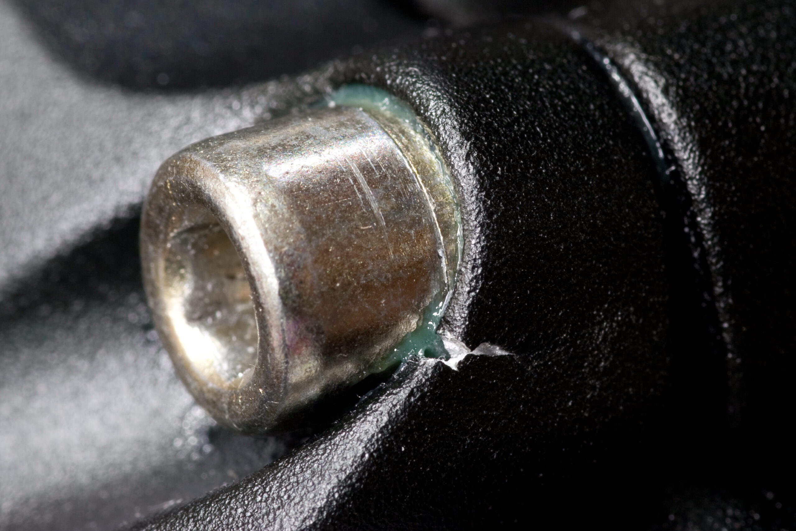 Detail of the crack in the stem cap. It appears to have opened as the bolts were being torqued to spec.