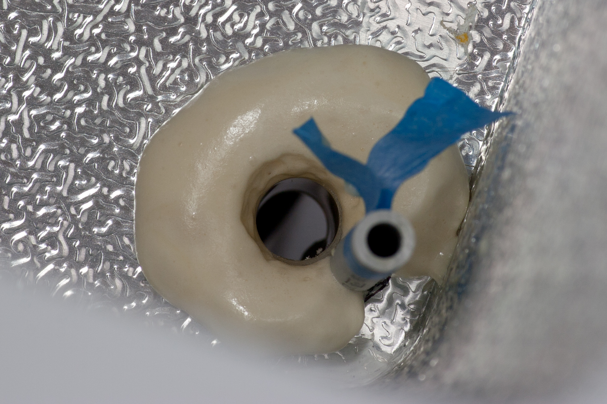 Looking down into the gas and temperature probe ingress after removing the vinyl tube.