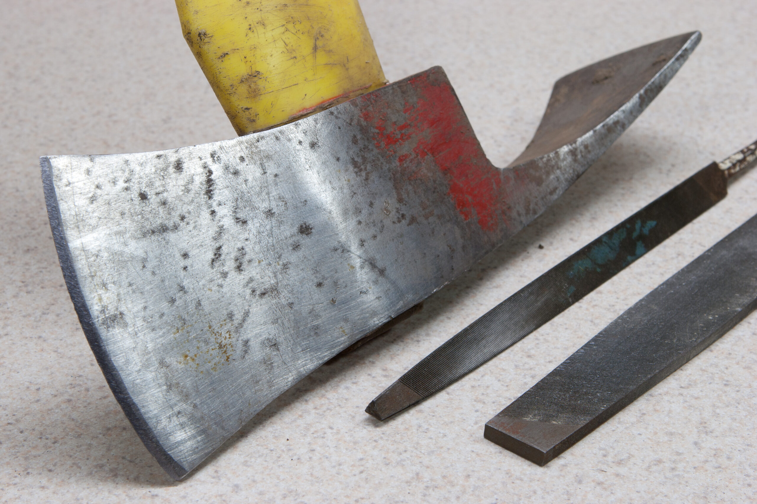 MMBA-owned Pulaski tool, which has an axe on one side and a adze on the other.