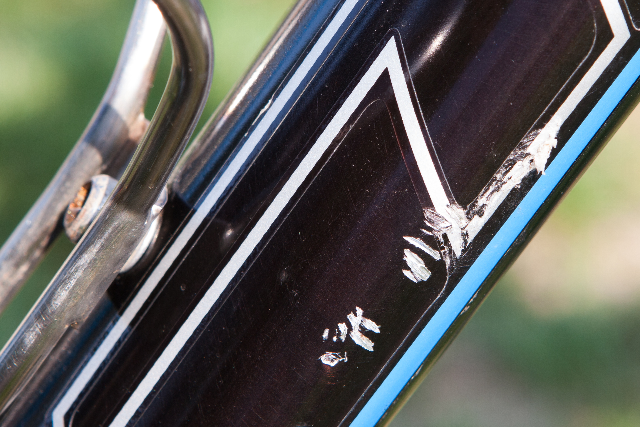 First decent scratch / mark on the Titus; a scrape on the drive side of the down tube after falling over in a rock garden at Highland.