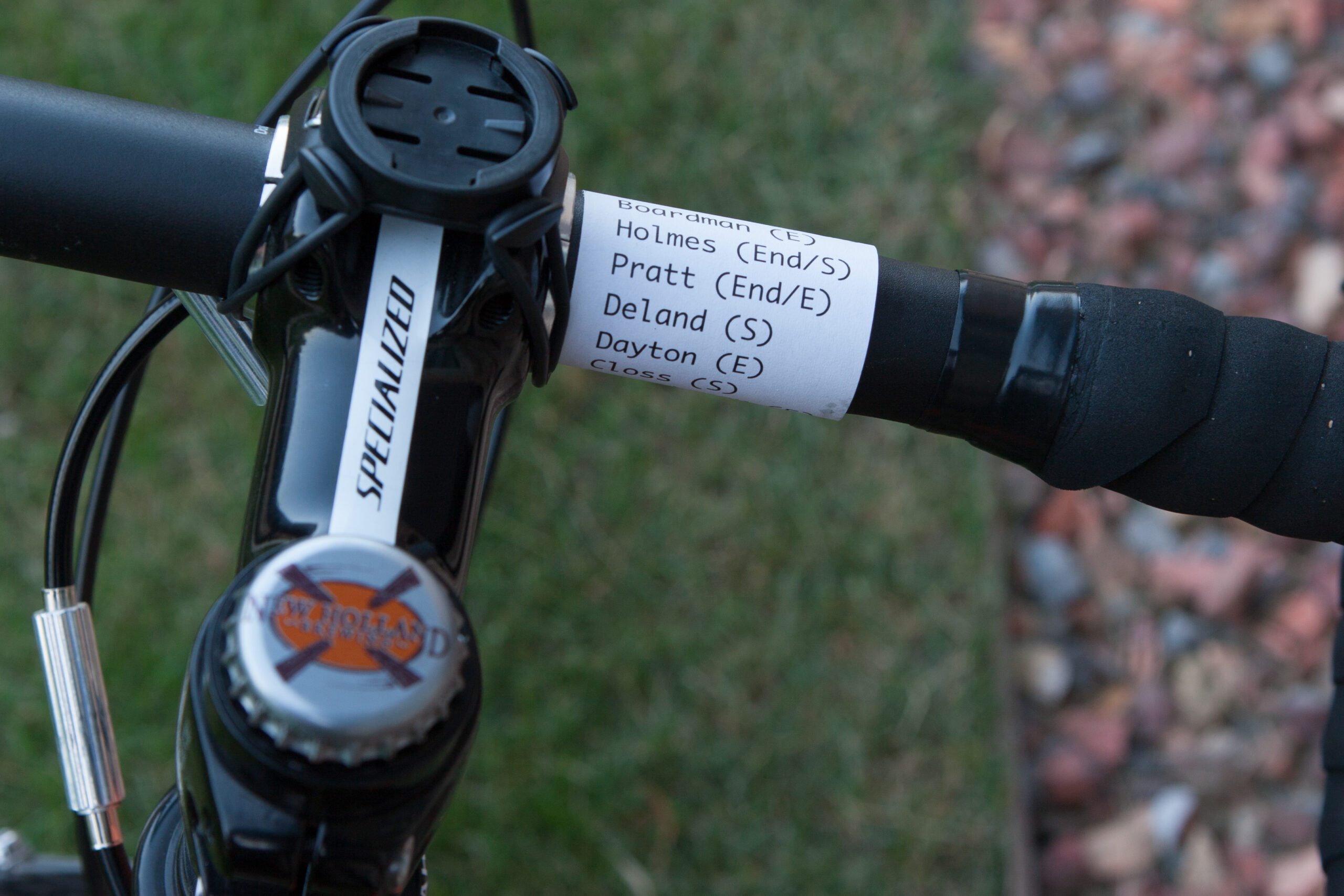 Paper cue sheet taped in a tube around the bars. Hopefully this'll be sufficient to help me find my way.