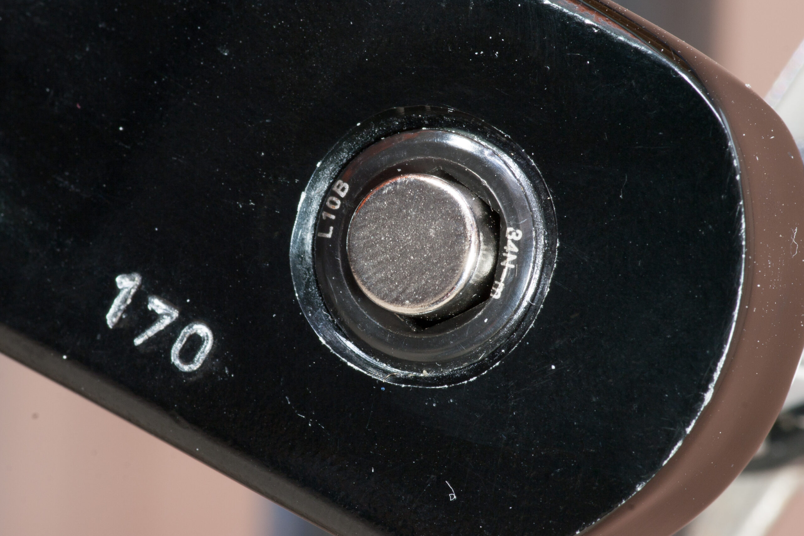 8mm x 10mm neodymium magnet inserted into the end of the pedal spindle to trigger the cadence sensor switch.
