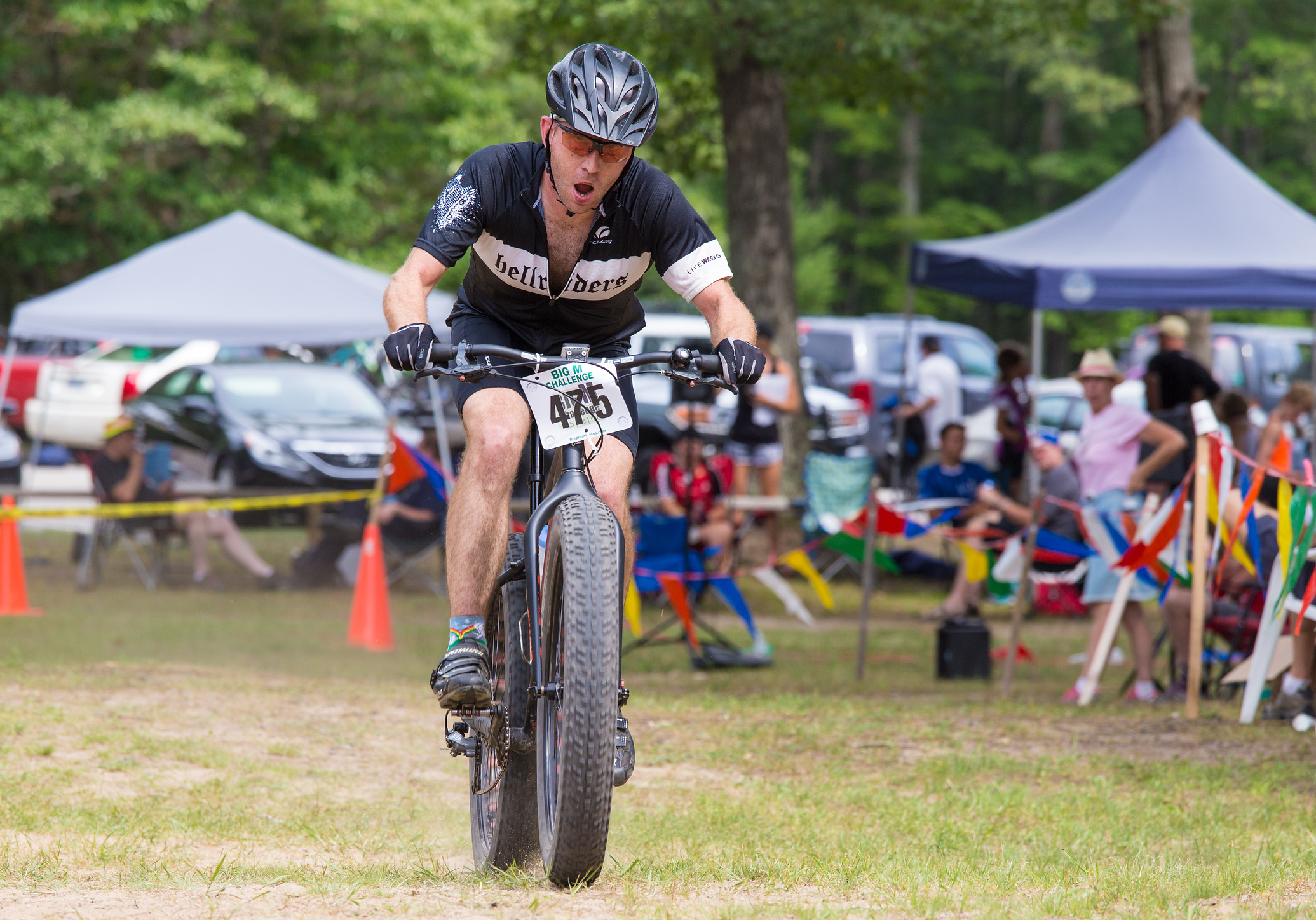 Finish photo from the 2015 Big M Challenge XC race, Fat Bike Open category. Photo by Jack Kunnen.
