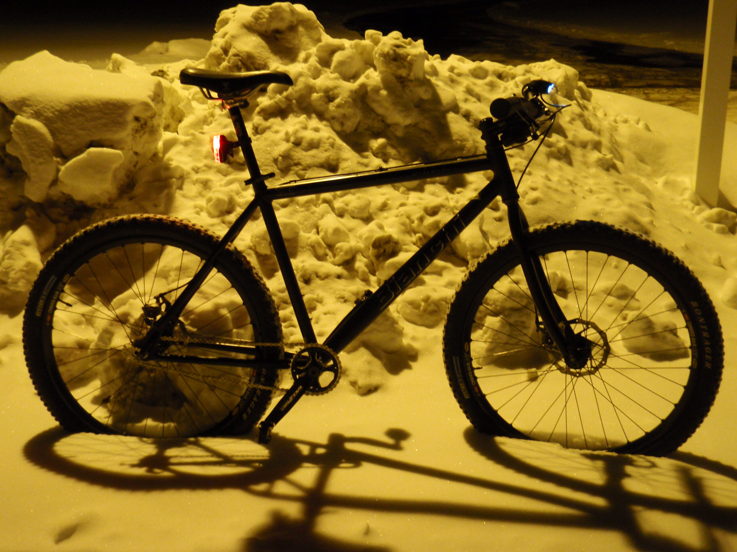 Bianchi D.I.S.S. on a very cold night time ride around my neighborhood, no flash.