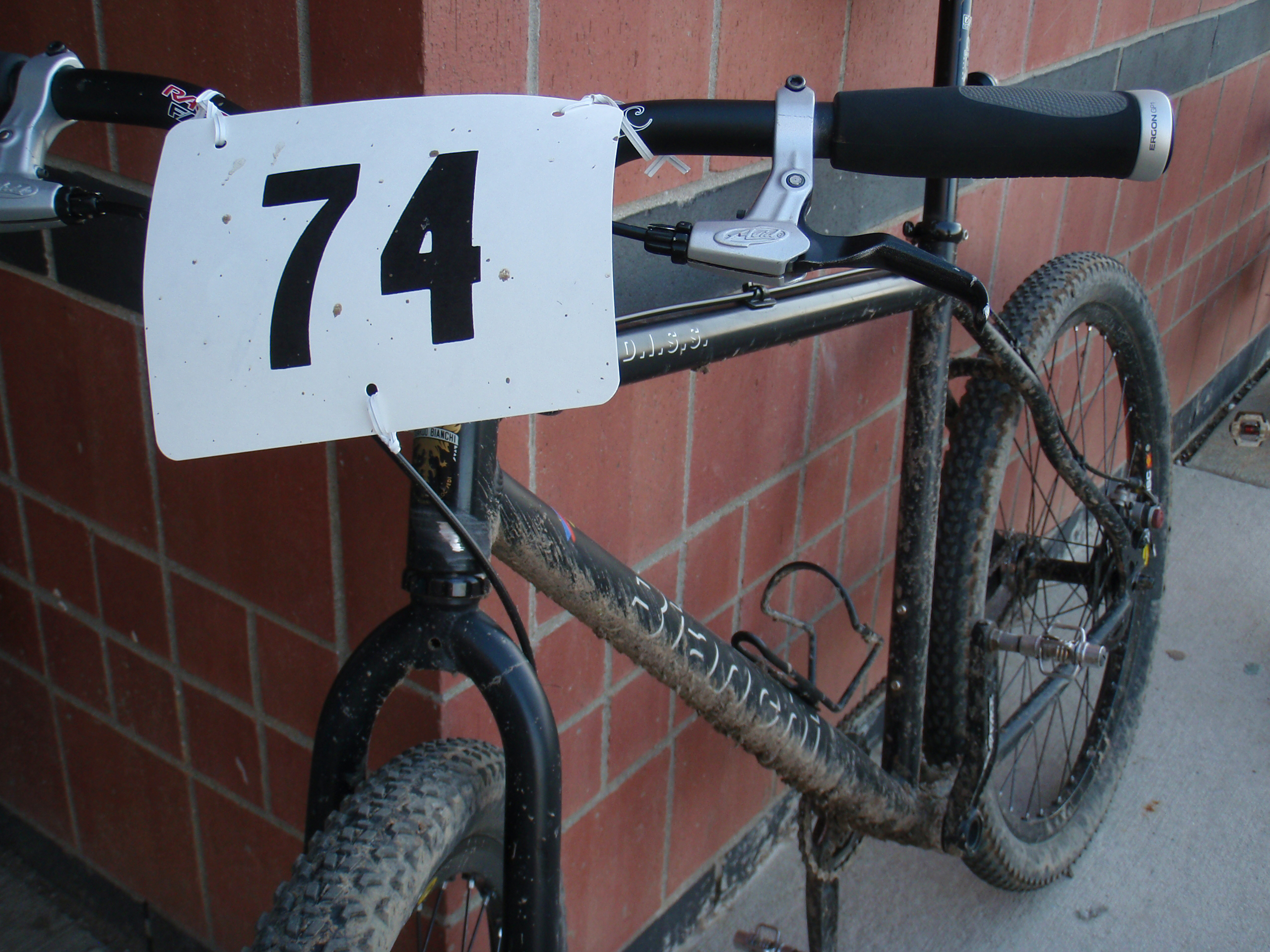 My number plate, 74, from the Lake Orion High School mountain bike race on 12-May-2009.