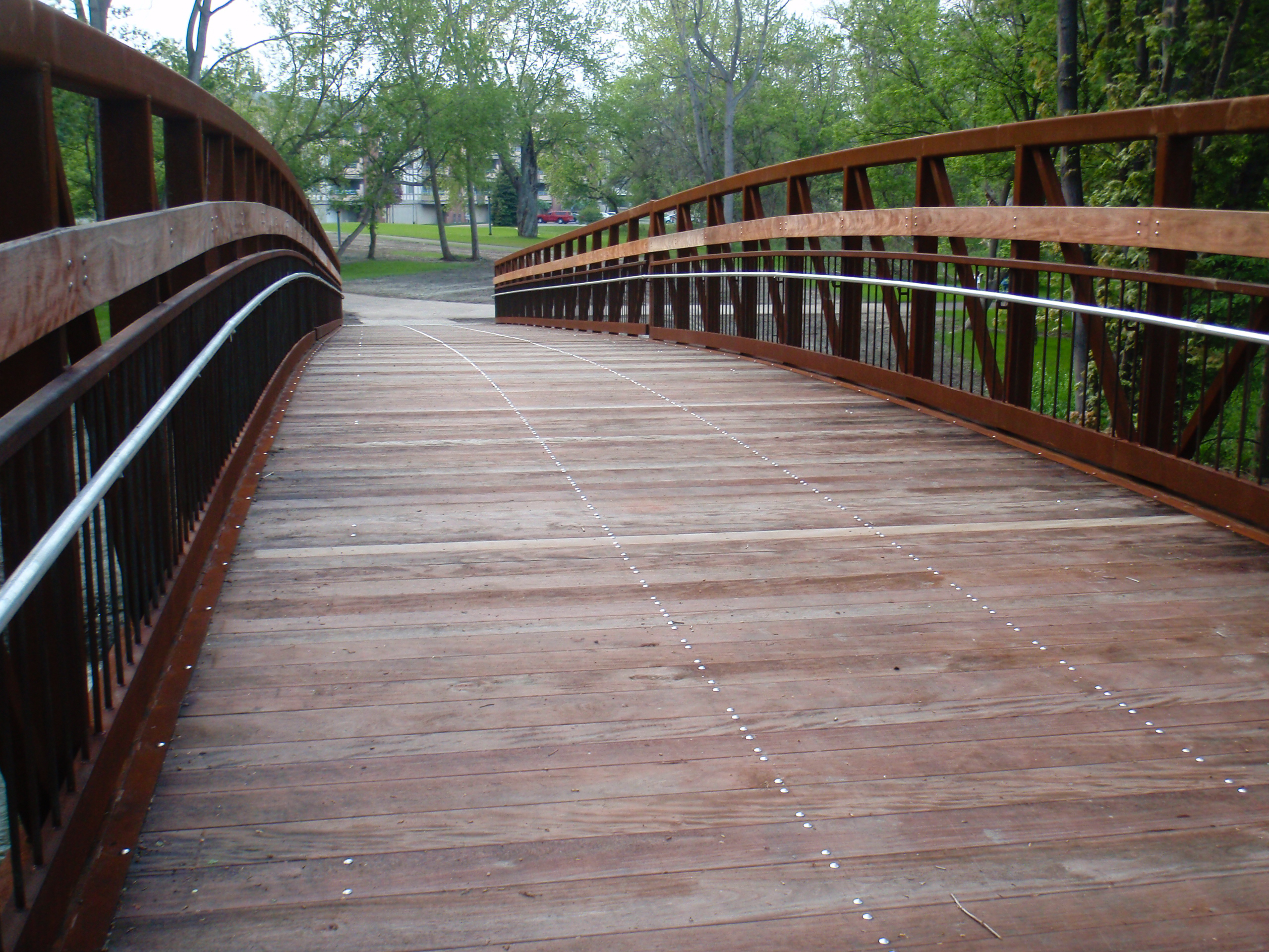 New bridge over the Clinton River in Utica's Heritage Park. Looking North. It's quite wide and easy to traverse.
