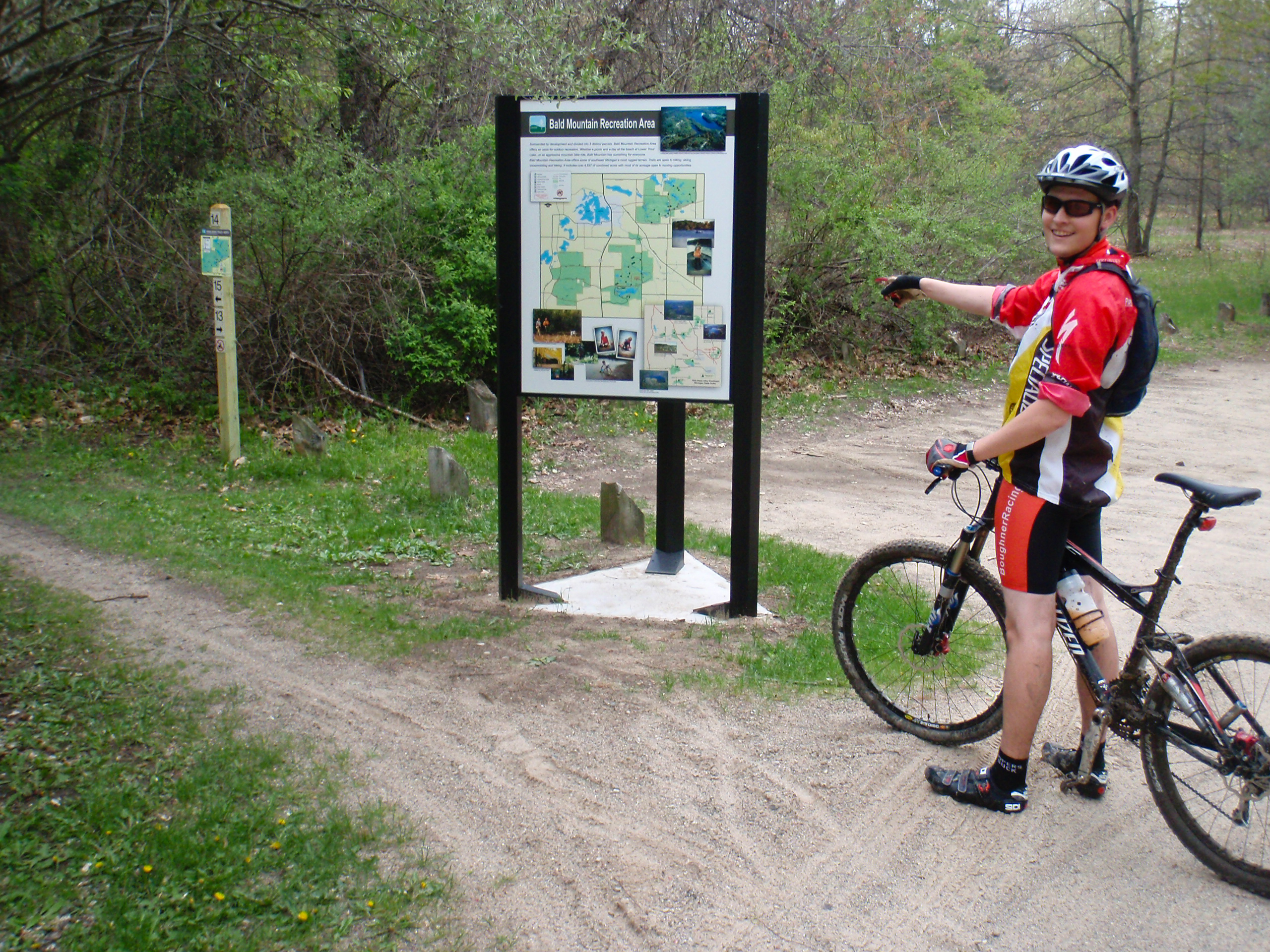 Jon pointing at one of the new signs in Bald Mountain. These are a vast improvement over the old signs.