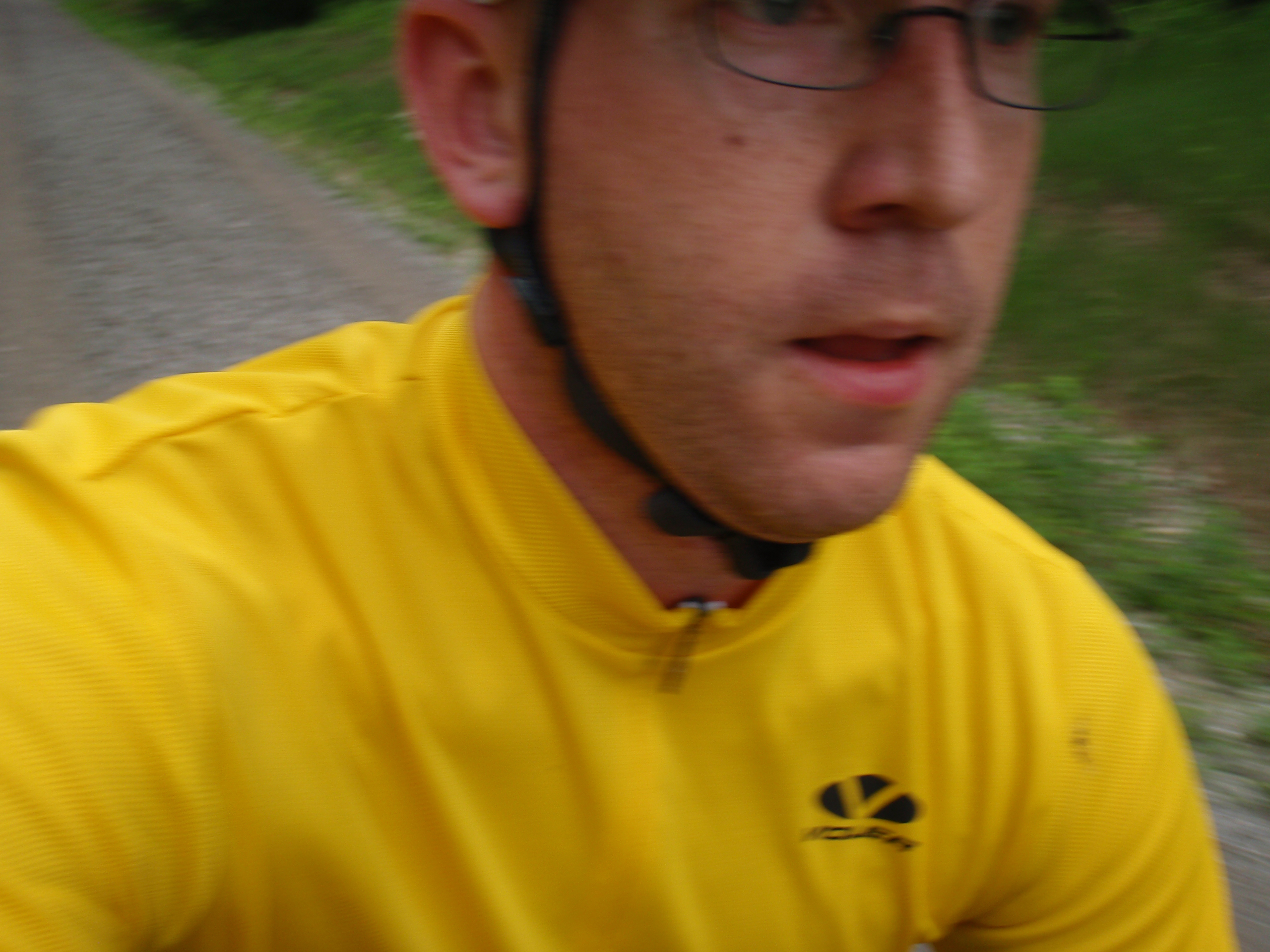 Bad photo of me, taken while riding quickly home from work to avoid the rain.
