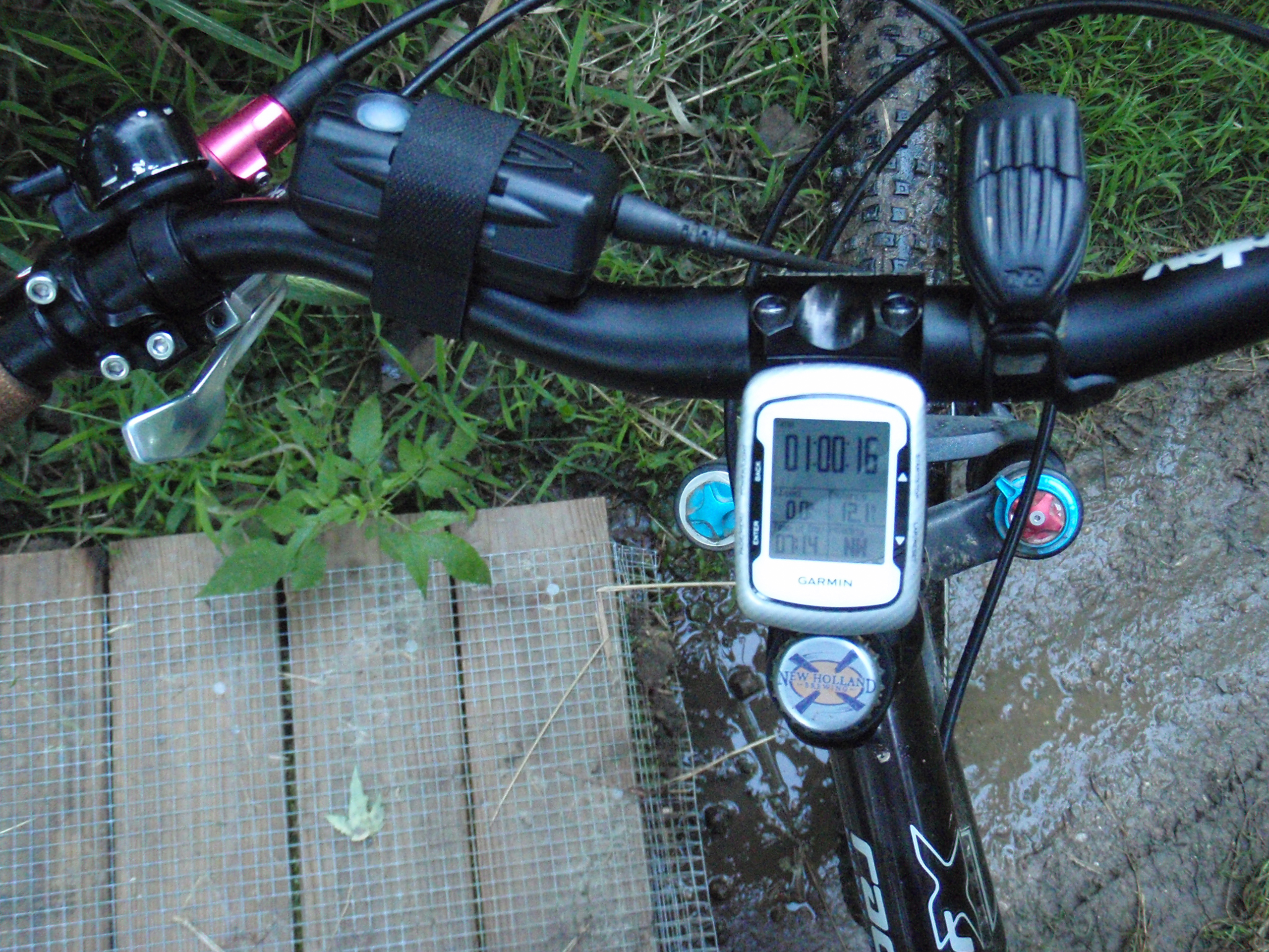 Looking down at the Titus' bars and Jeremy's misplaced bridge during a before-work ride to River Bends.