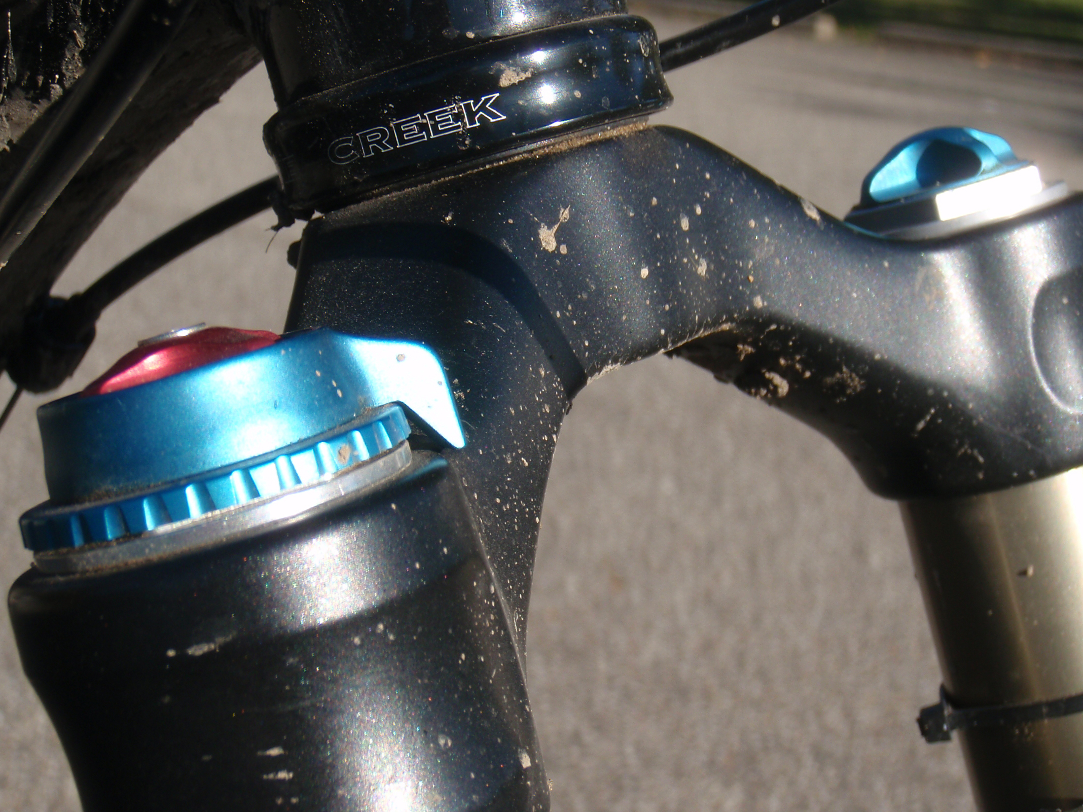 Upper crown on my bike's fork after doing a quick non-stop lap of Stony Creek.