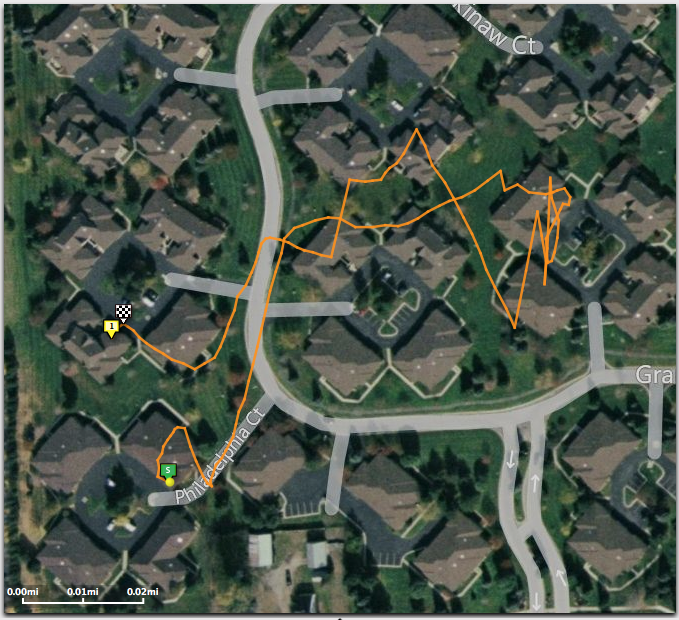 Bad GPS data recorded when testing out some turn prompting in a Garmin Edge 500.