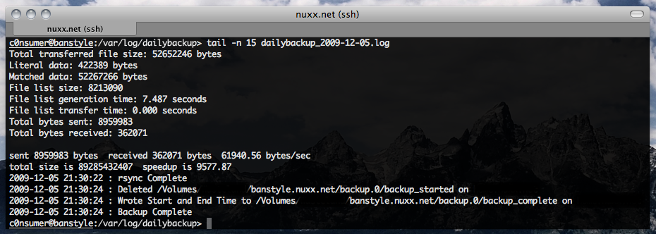 Results of running the new backup scripts on banstyle.nuxx.net.