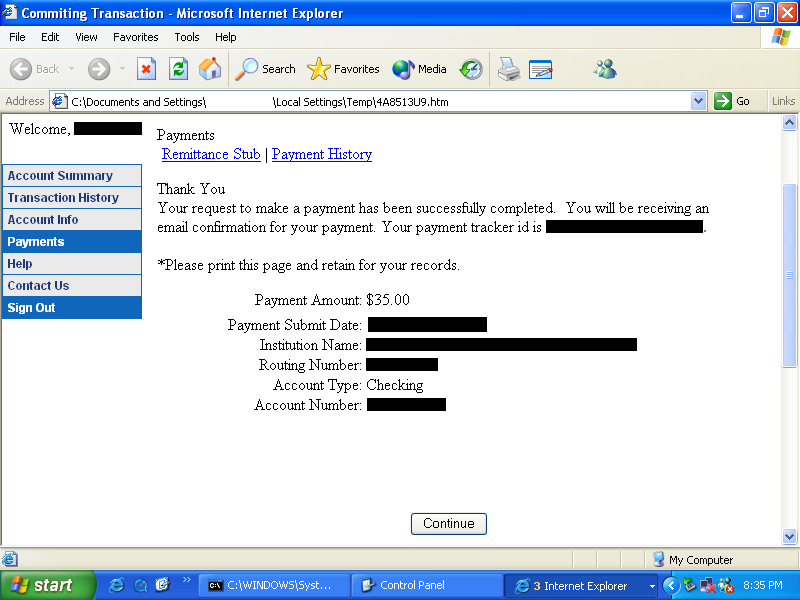 Censored screenshot of bank info found on a computer I found.