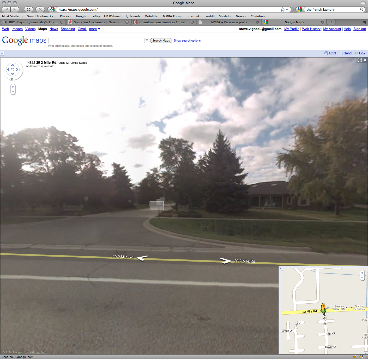 Google Maps failing again, with 22 Mile Rd listing as 20 2 Mile Rd in Street View.