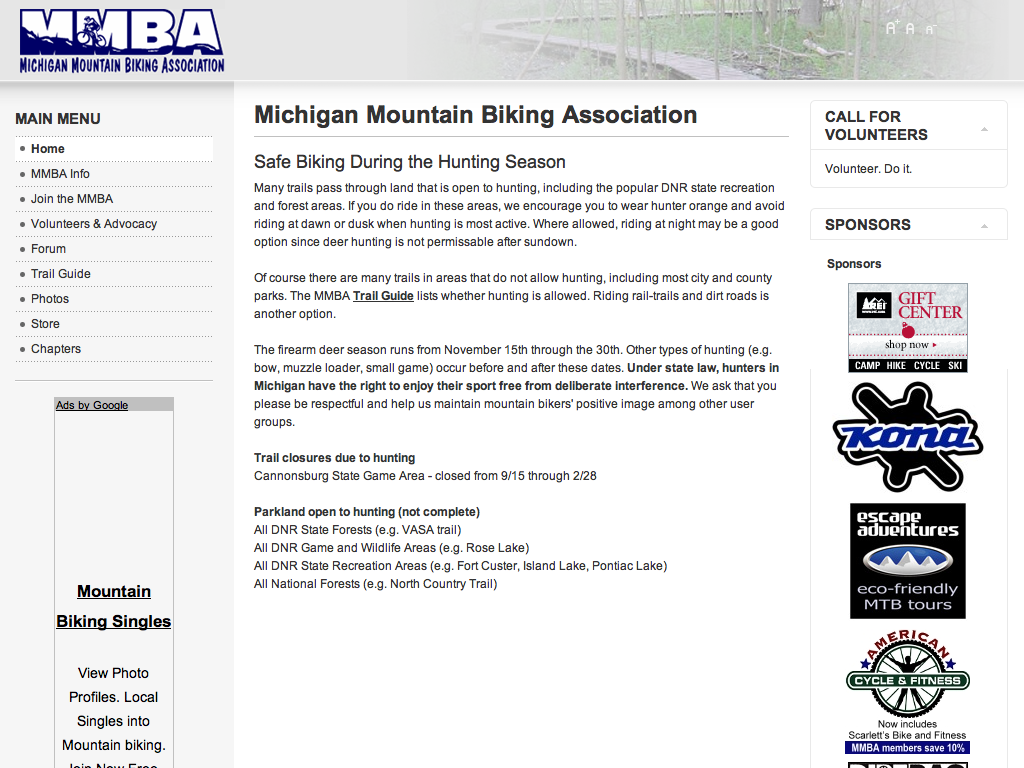 Michigan Mountain Biking Association web site (mmba.org) soft launch after moving to nuxx.net for hosting.