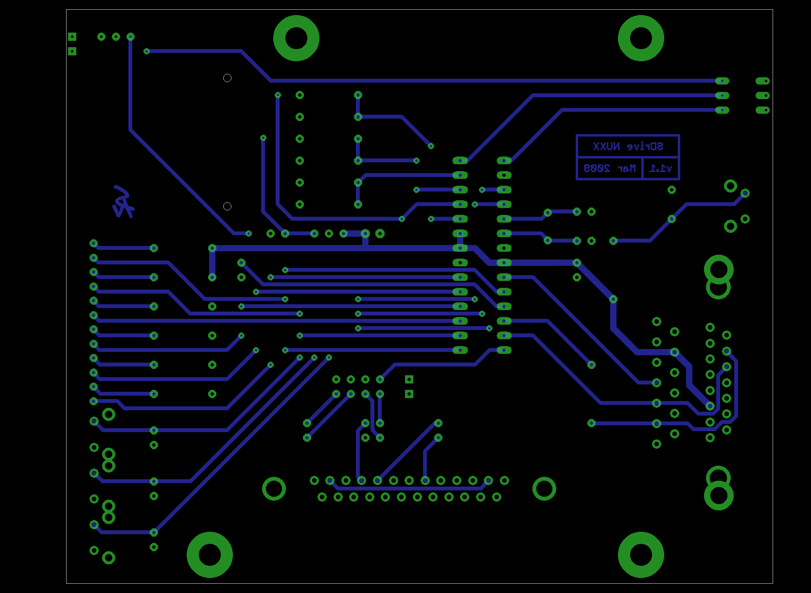 Bottom / solder side of a PCB.