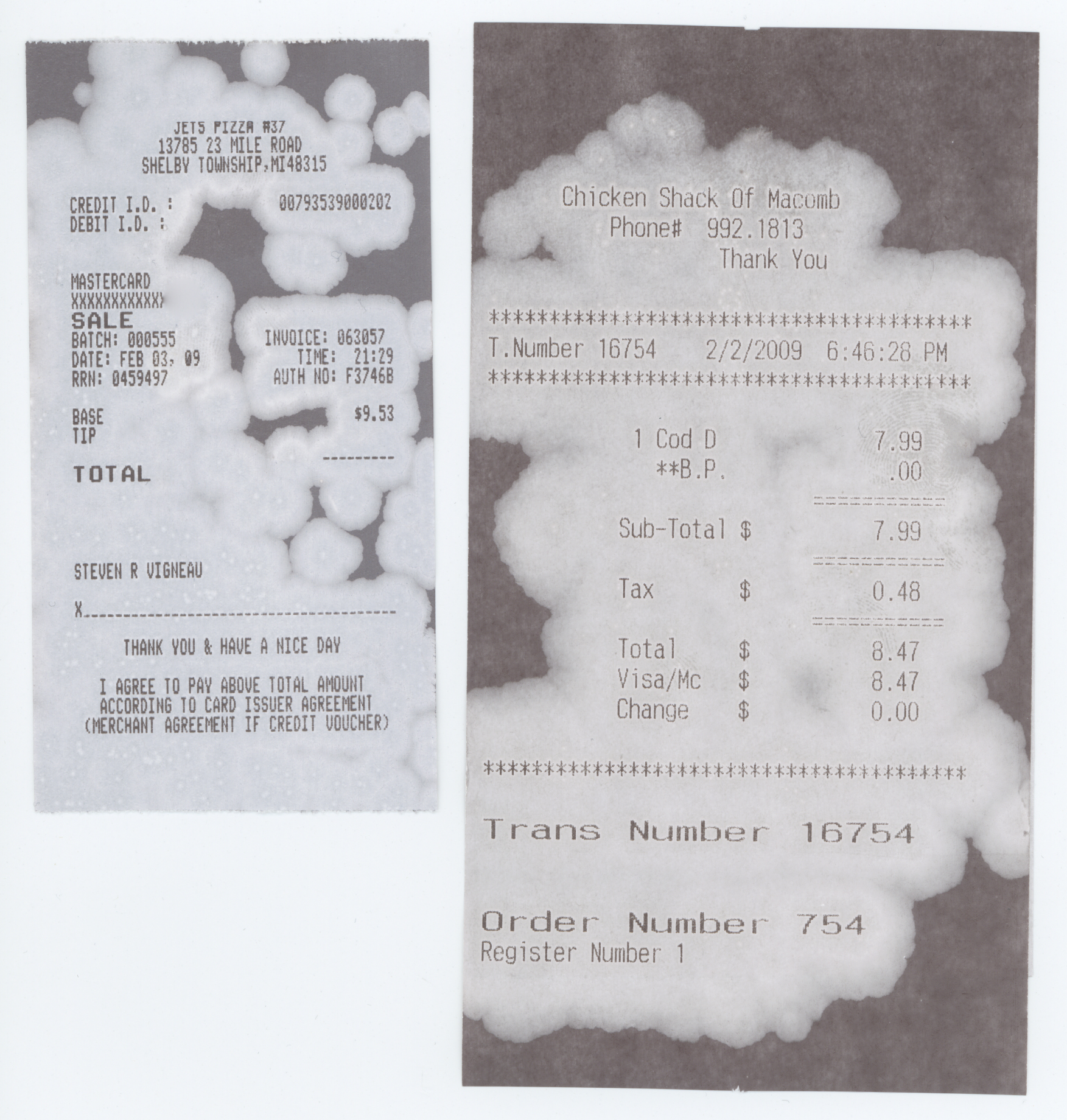 Thermal paper receipts darken in the presence of vapors from ProLink chain lube. 