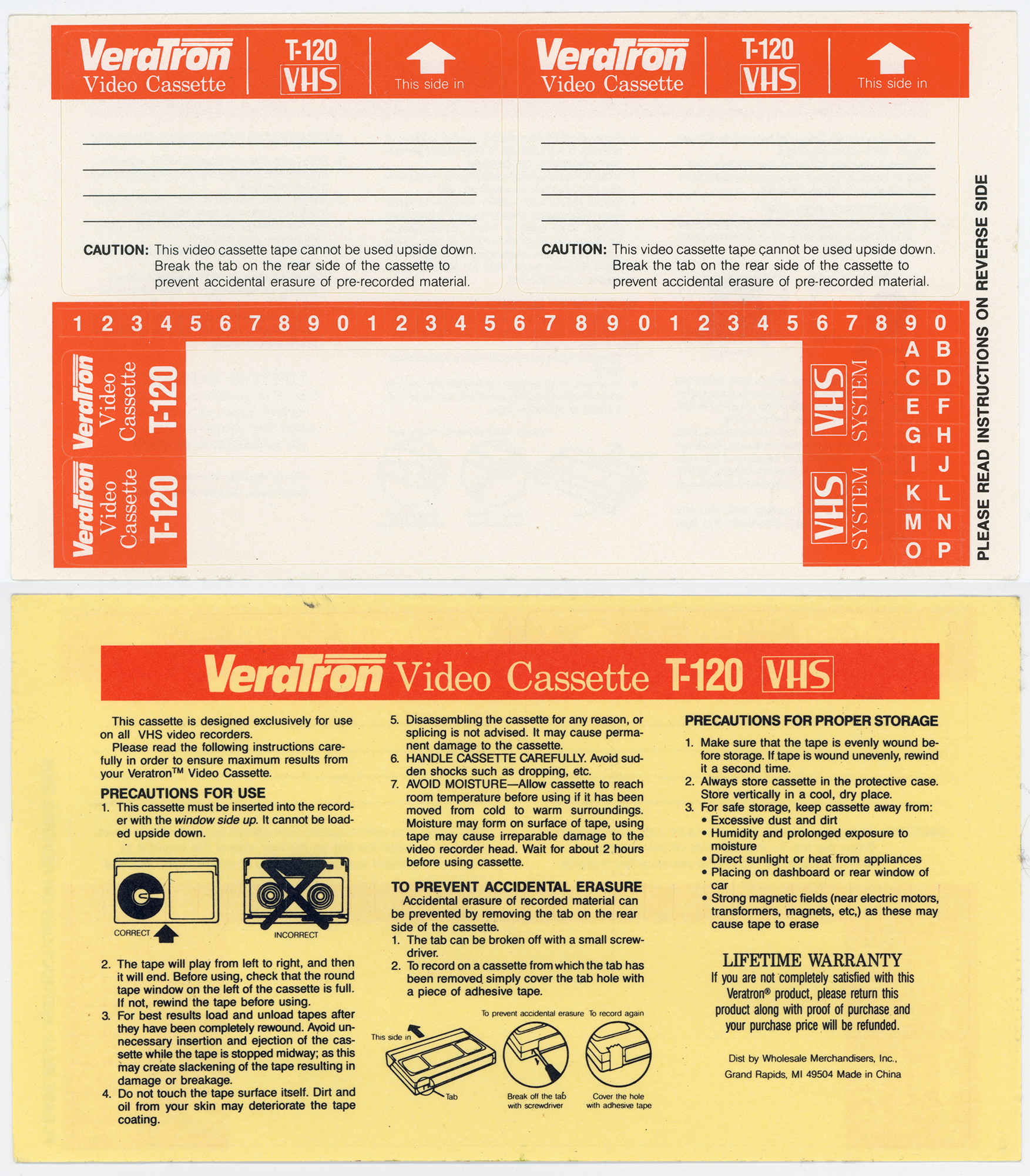 I found this sheet of VeraTron VHS tape labels in the parking lot in front of my condo one day after work.
